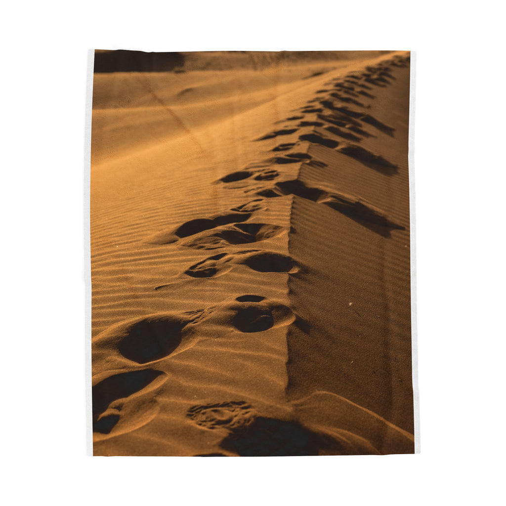 Desert Footprints Velveteen Plush Blanket — Cozy Sand Dunes Photo Throw
