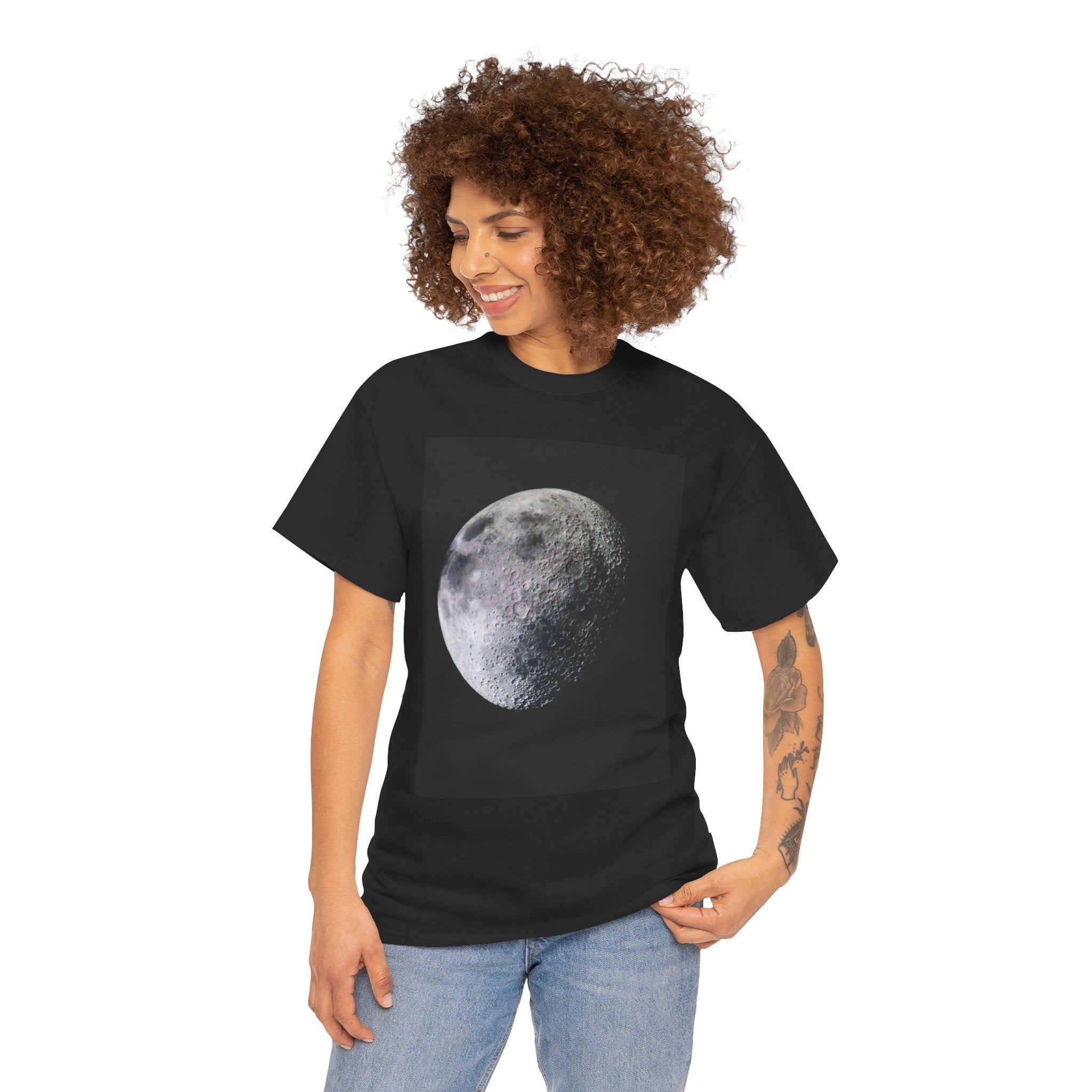 Moon Phase Tee — Realistic Half Moon Graphic T-Shirt