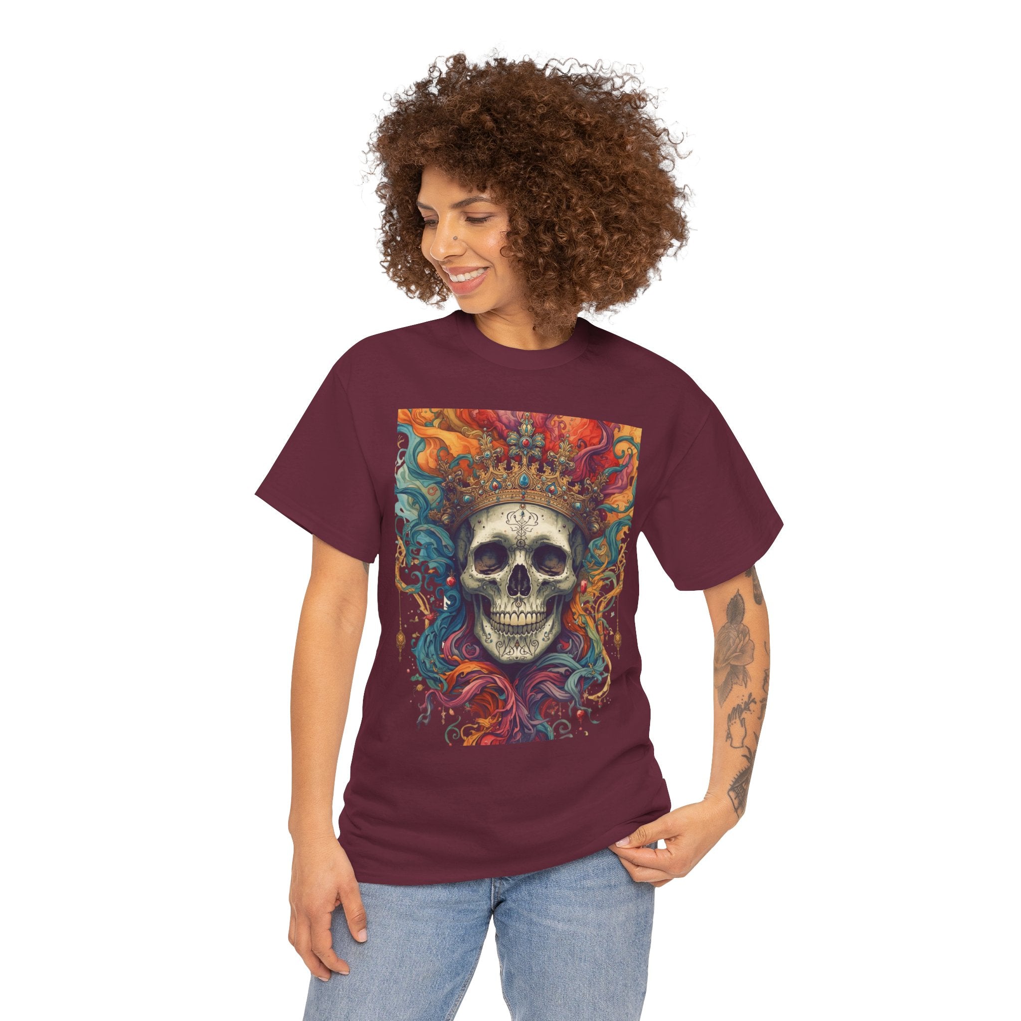 Skull King T-Shirt — Colorful Crowned Skull Graphic Tee for Rock, Gothic & Halloween