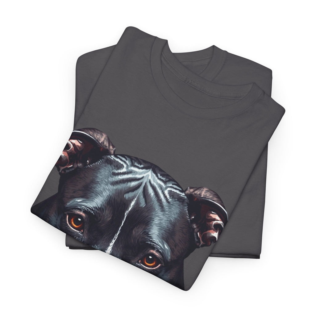 Pitbull Portrait T-Shirt — Realistic Black Dog Face Tee for Dog Lovers