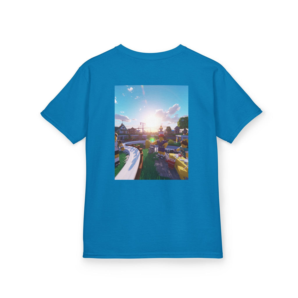 Kids Tee — Colorful Sunset Neighborhood Illustration