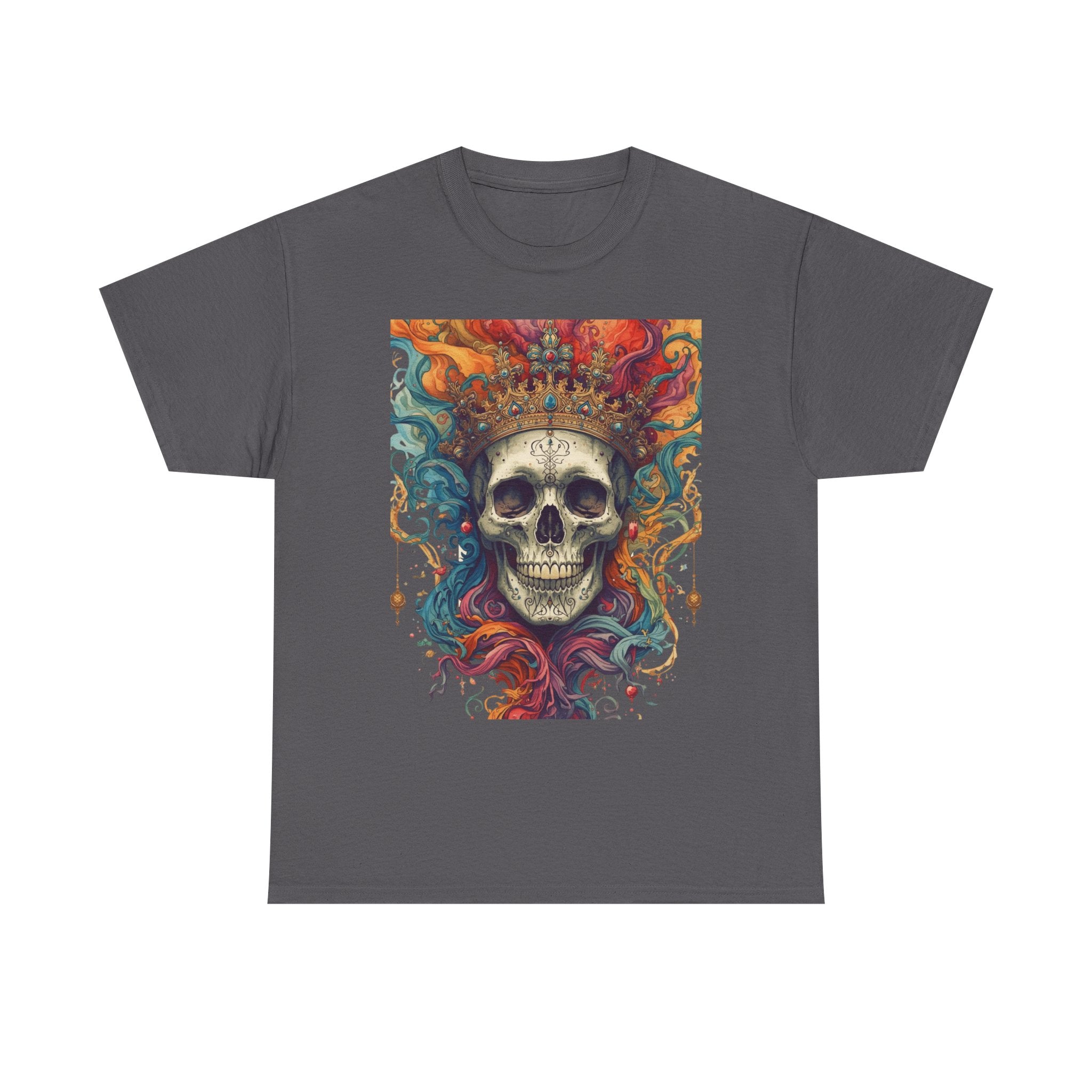 Skull King T-Shirt — Colorful Crowned Skull Graphic Tee for Rock, Gothic & Halloween