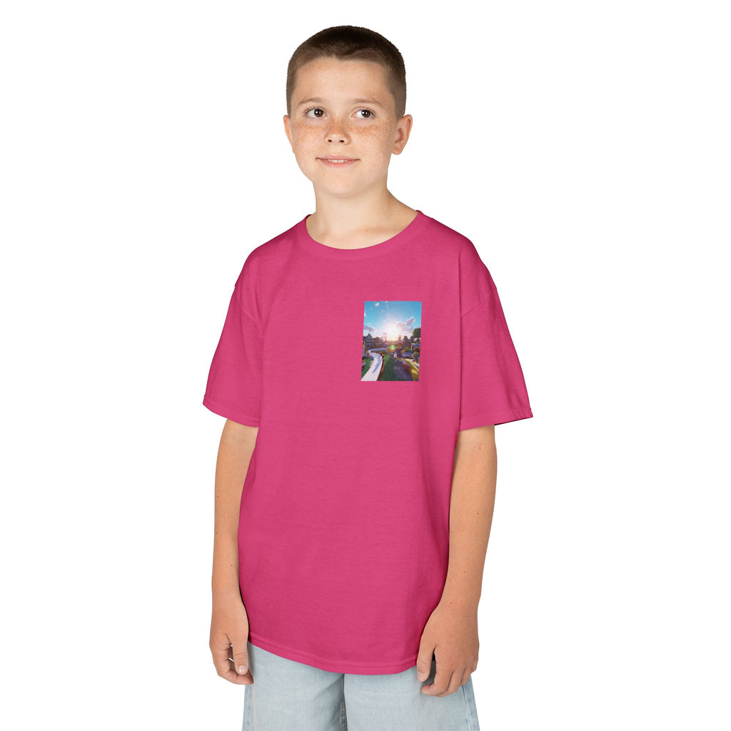 Kids Tee — Colorful Sunset Neighborhood Illustration