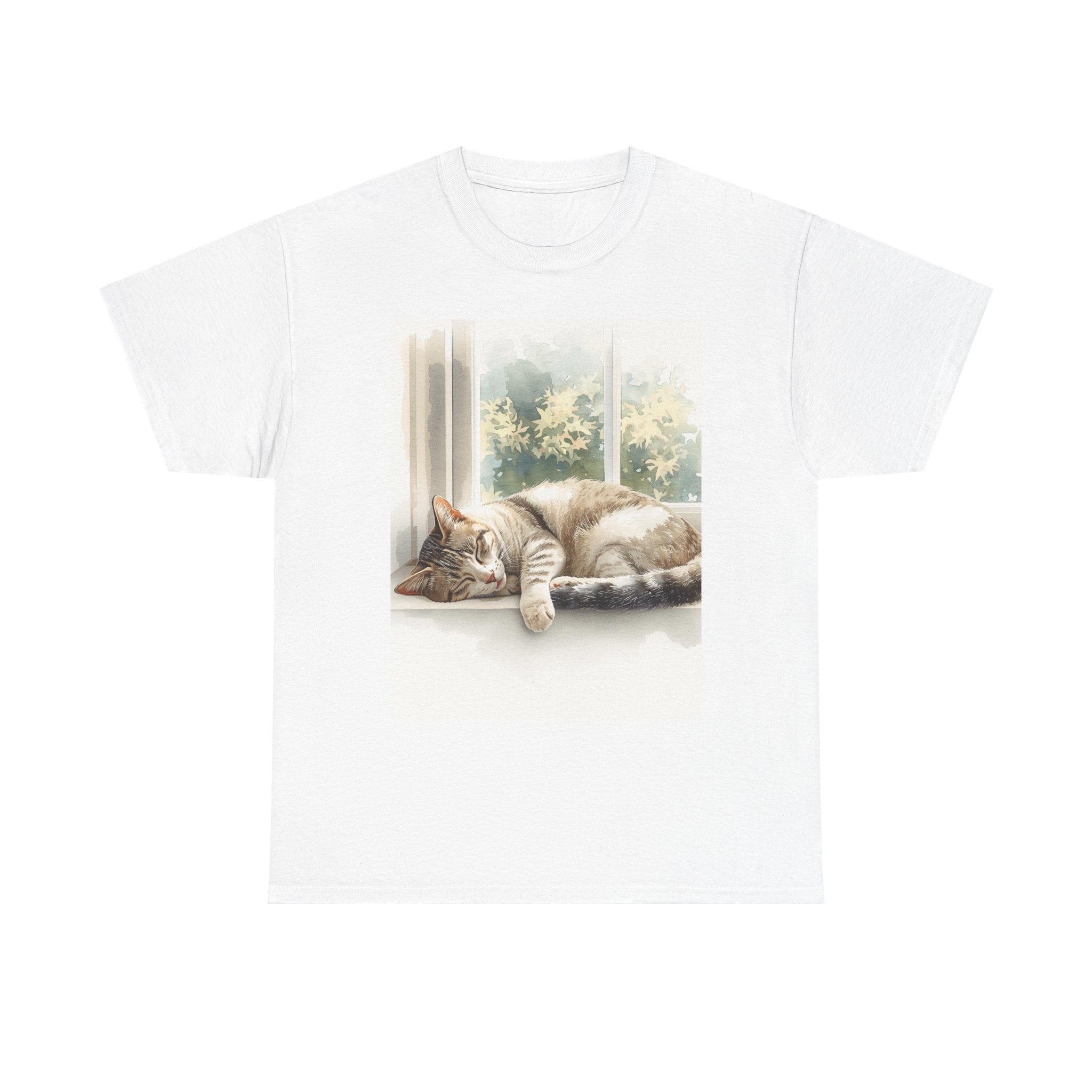 Cat Nap T‑Shirt — Sleeping Tabby by Sunny Window