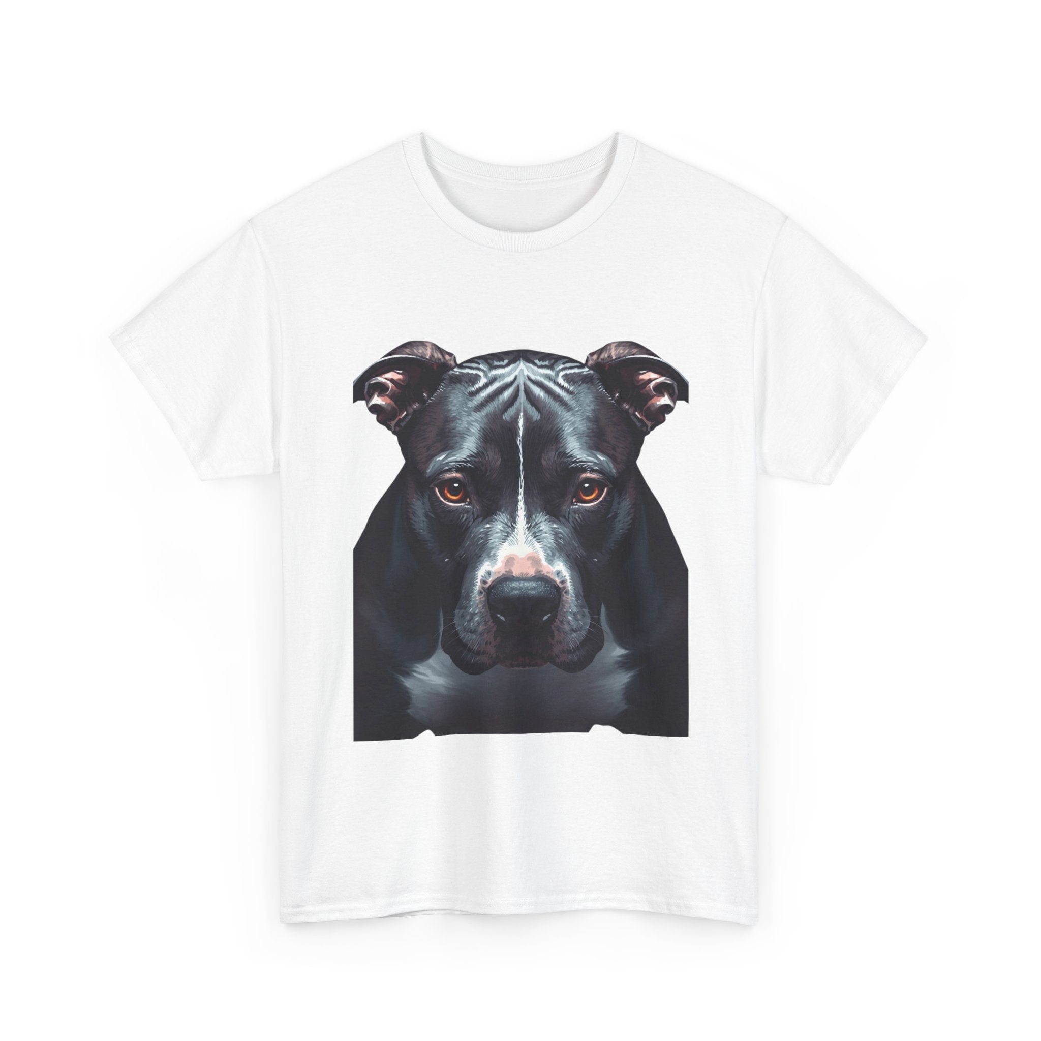 Pitbull Portrait T-Shirt — Realistic Black Dog Face Tee for Dog Lovers