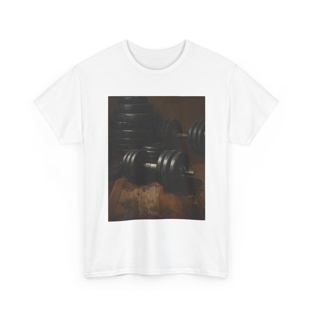 Gym Dumbbells Photo Tee — Vintage Fitness Weightlifting T‑Shirt
