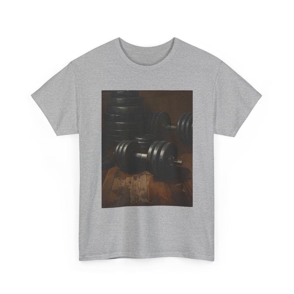 Gym Dumbbells Photo Tee — Vintage Fitness Weightlifting T‑Shirt