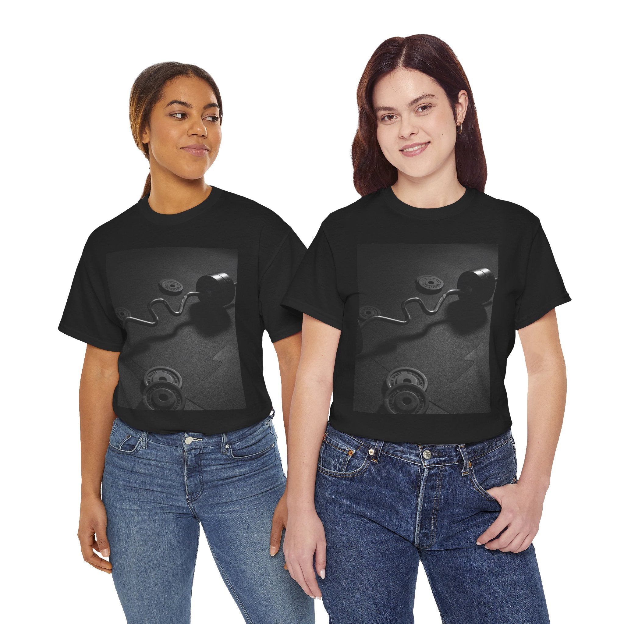 Vintage Gym Weights Photo Tee — Black & White Fitness Graphic Shirt