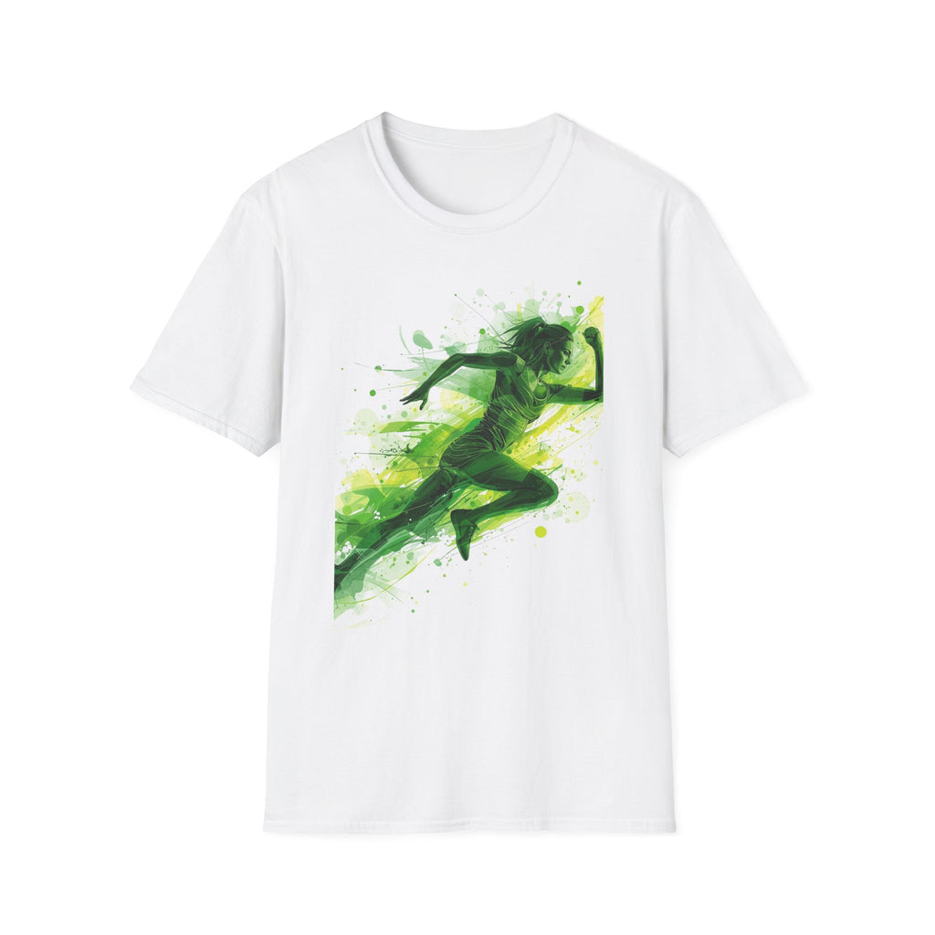 Runner Silhouette T-Shirt — Green Abstract Athletic Art