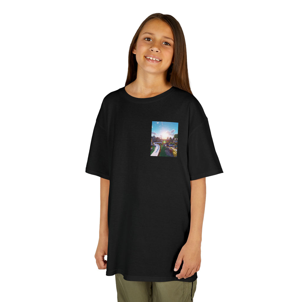 Kids Tee — Colorful Sunset Neighborhood Illustration