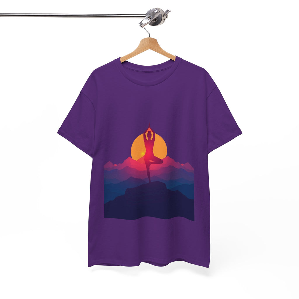 Yoga Sunset Tee — Mountain Sunrise Meditation Graphic T-Shirt