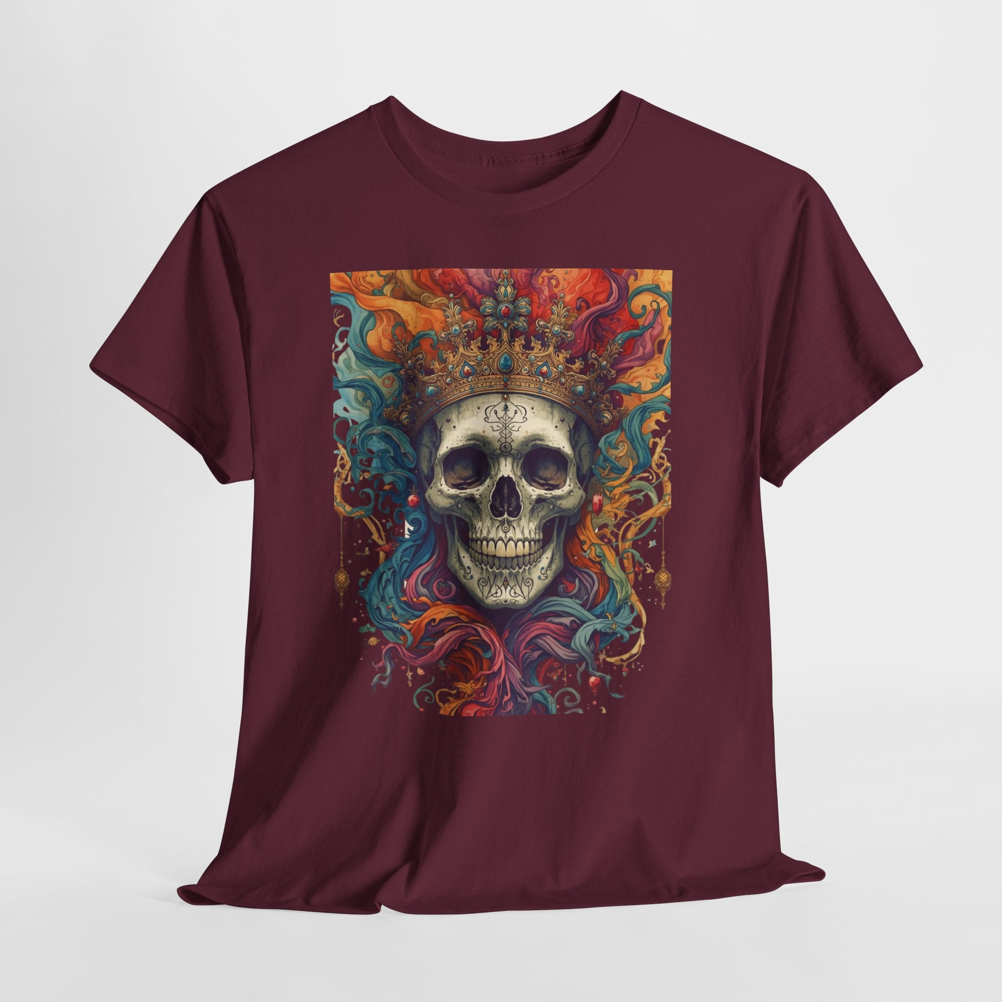 Skull King T-Shirt — Colorful Crowned Skull Graphic Tee for Rock, Gothic & Halloween