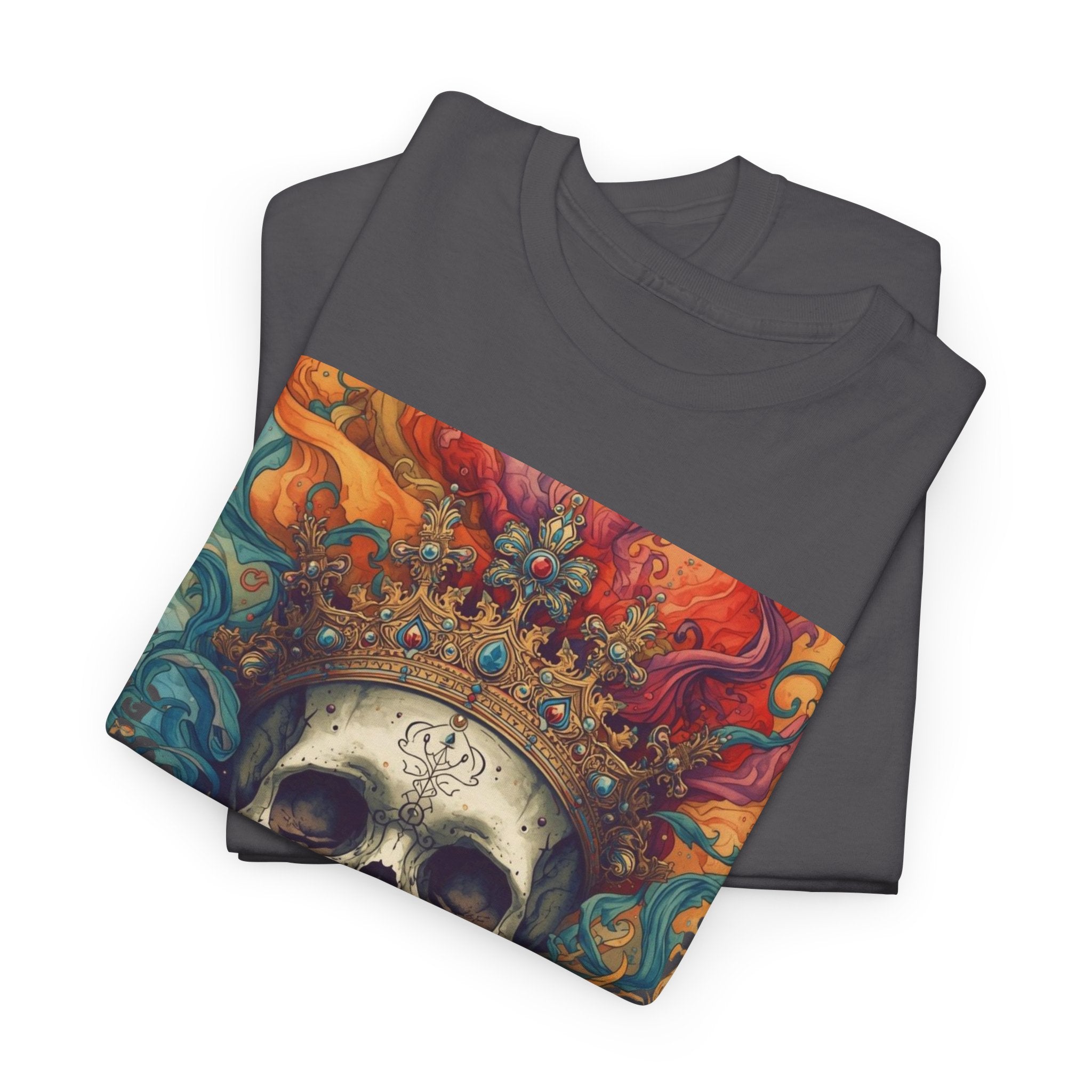 Skull King T-Shirt — Colorful Crowned Skull Graphic Tee for Rock, Gothic & Halloween