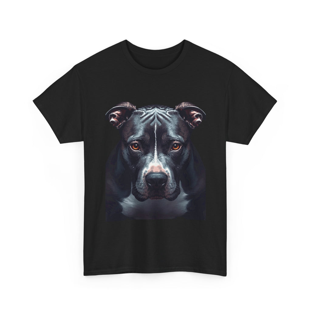 Pitbull Portrait T-Shirt — Realistic Black Dog Face Tee for Dog Lovers