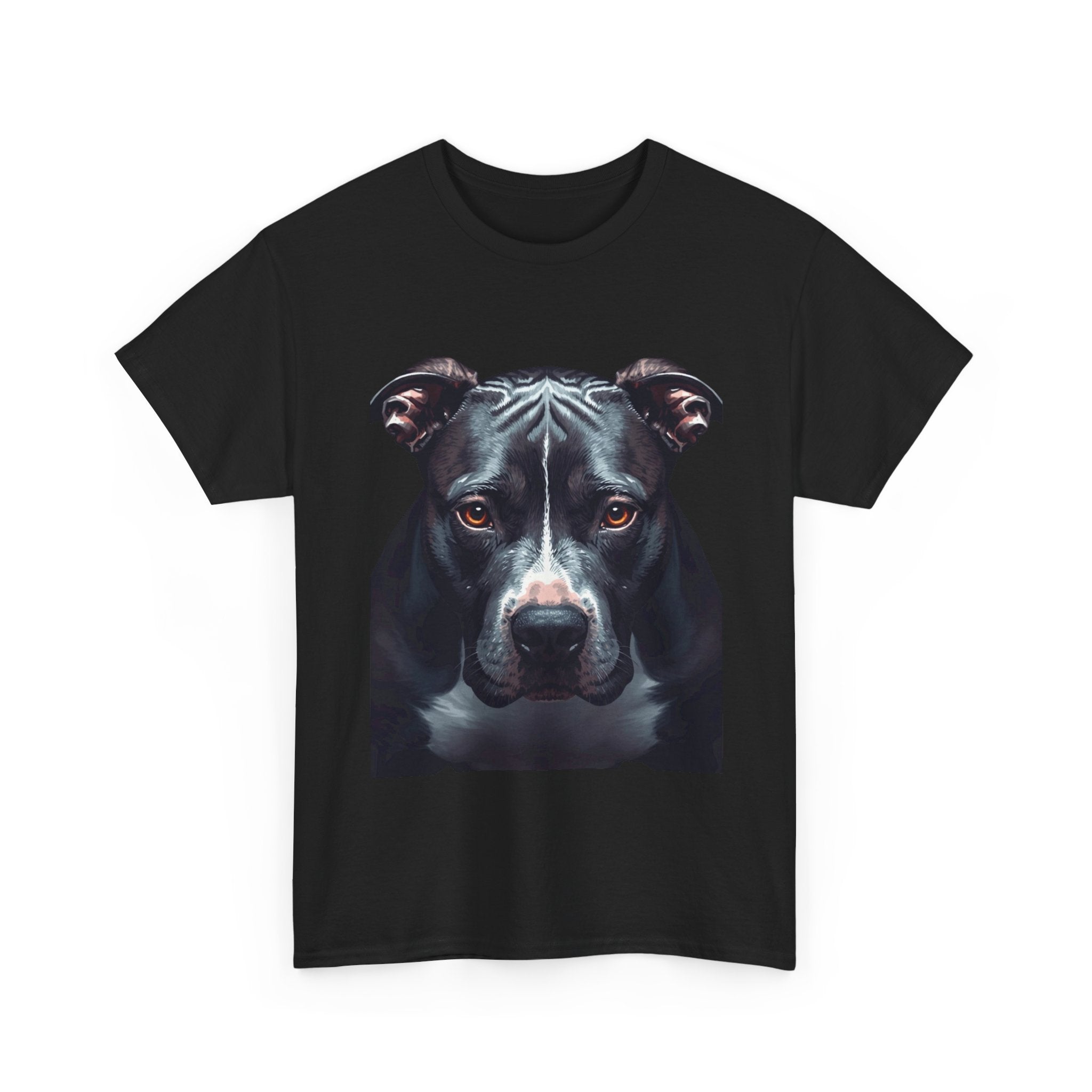 Pitbull Portrait T-Shirt — Realistic Black Dog Face Tee for Dog Lovers