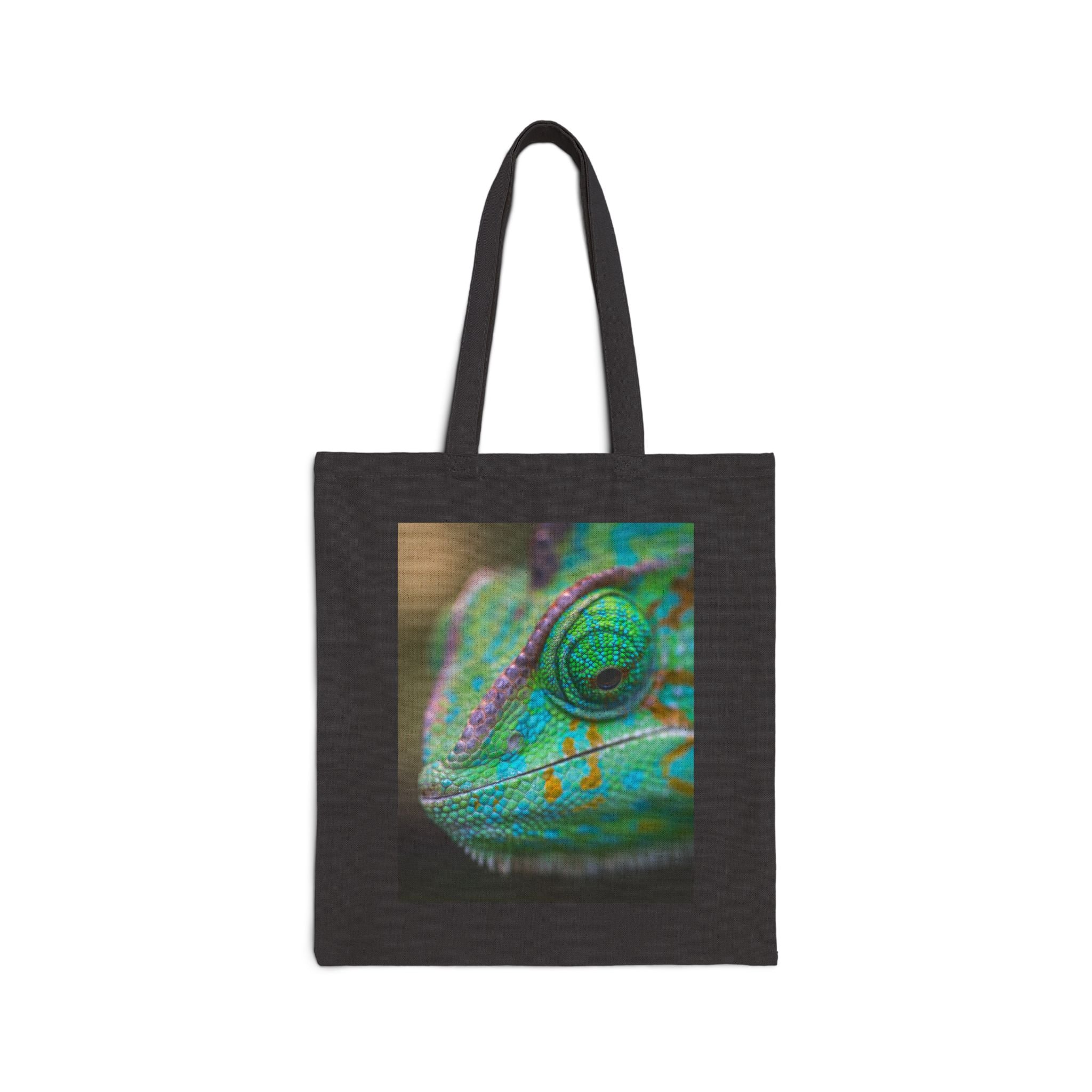 Chameleon Close-Up Canvas Tote — Vibrant Reptile Art Eco Bag