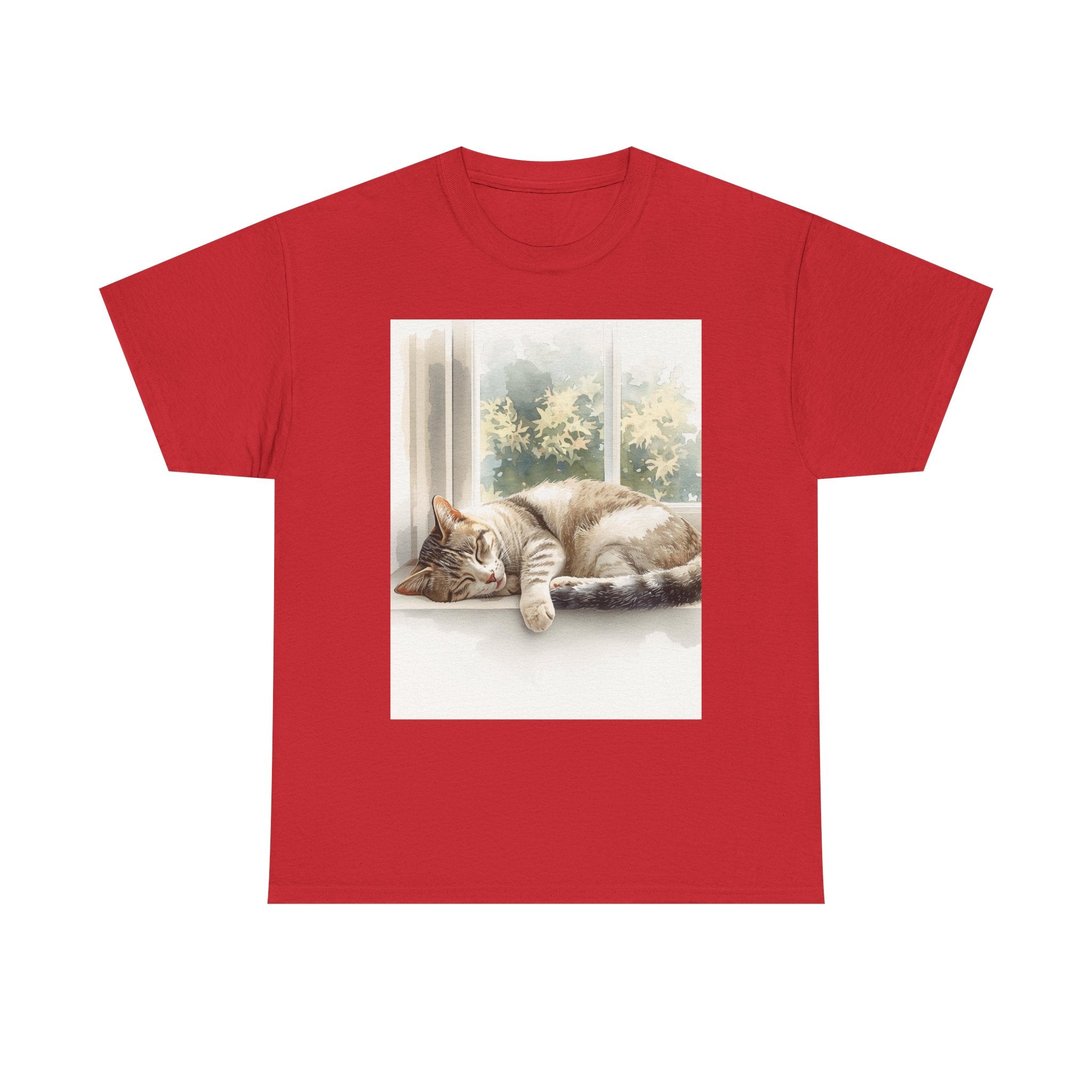Cat Nap T‑Shirt — Sleeping Tabby by Sunny Window