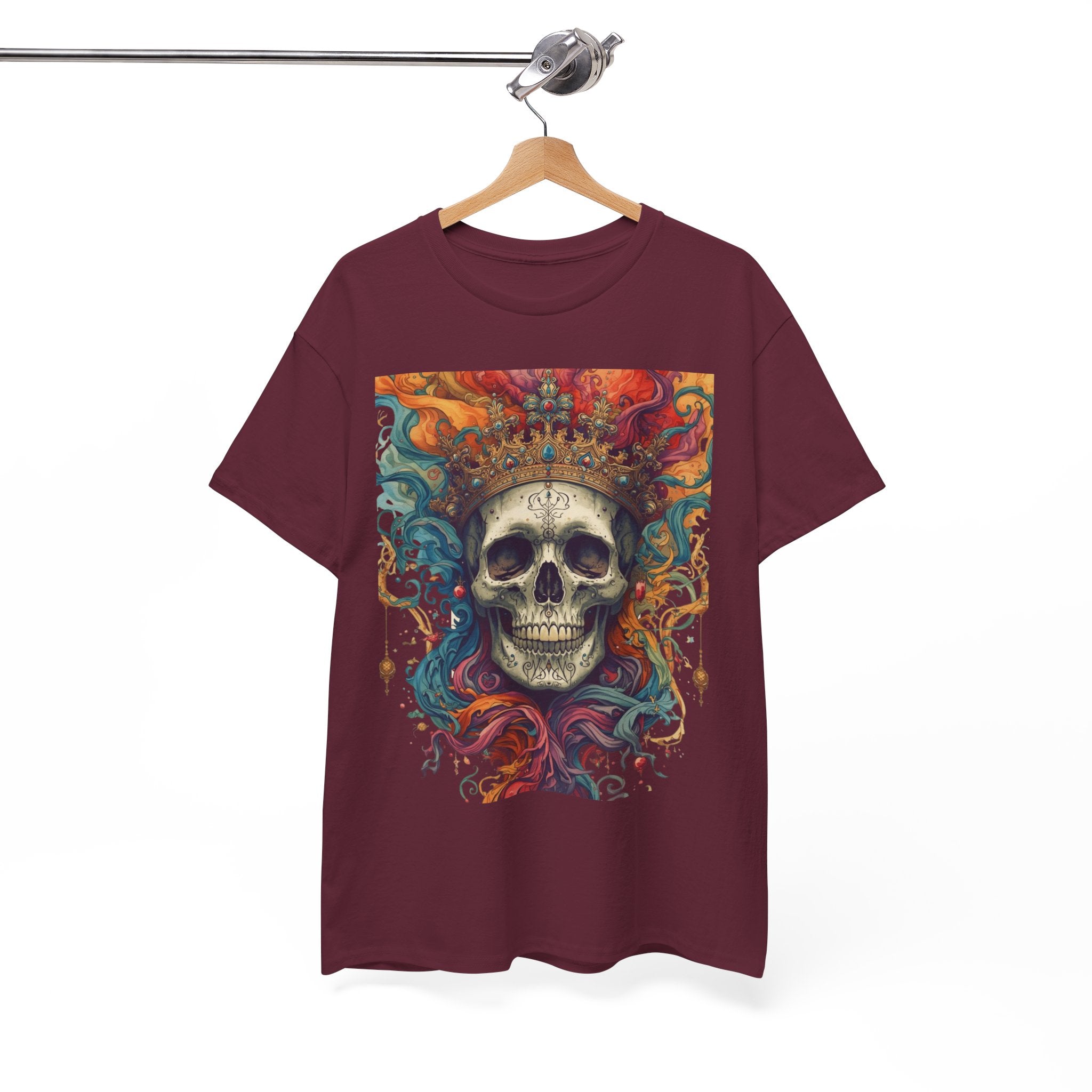 Skull King T-Shirt — Colorful Crowned Skull Graphic Tee for Rock, Gothic & Halloween