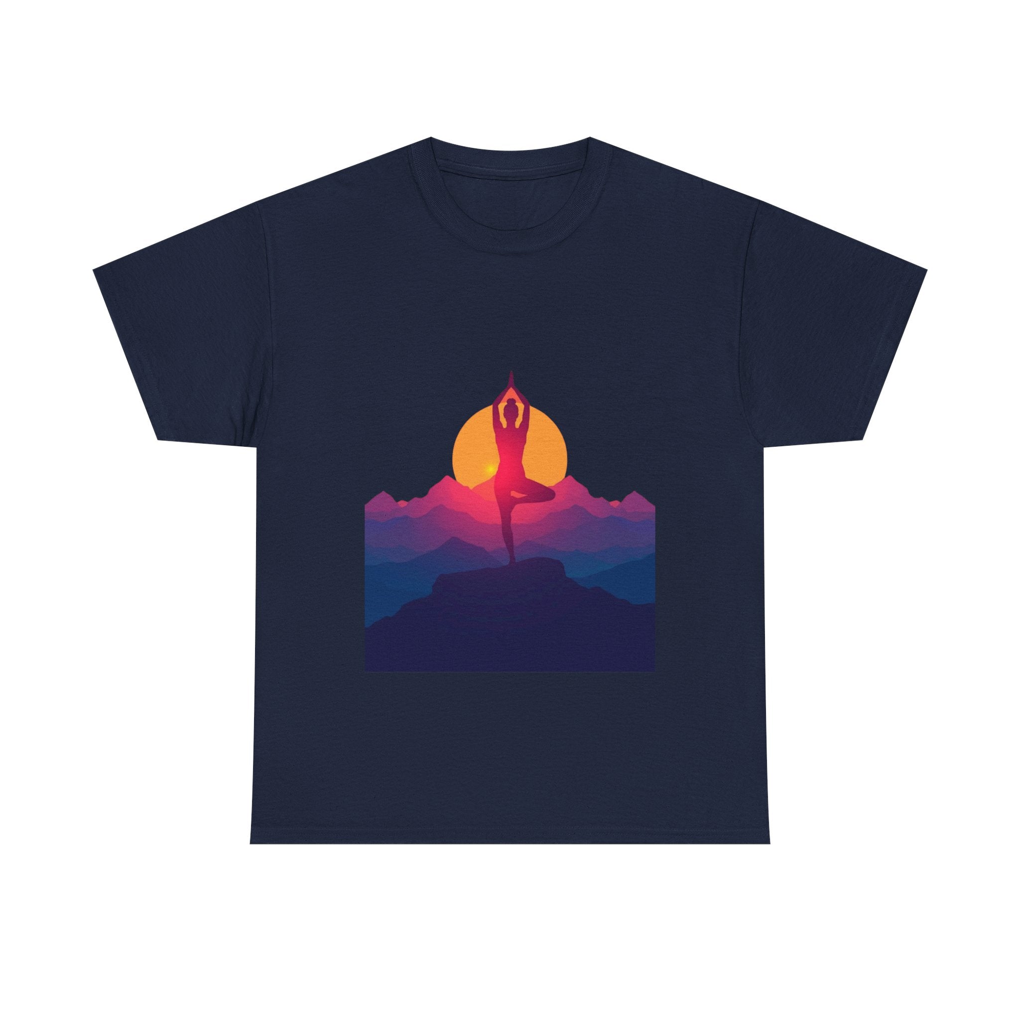 Yoga Sunset Tee — Mountain Sunrise Meditation Graphic T-Shirt