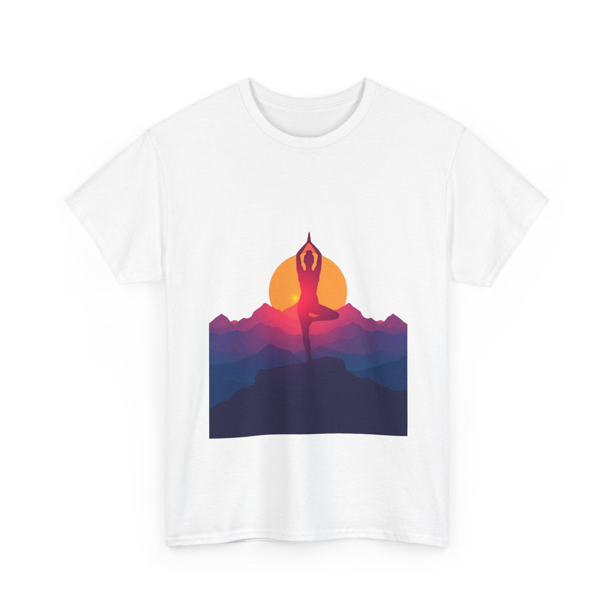 Yoga Sunset Tee — Mountain Sunrise Meditation Graphic T-Shirt