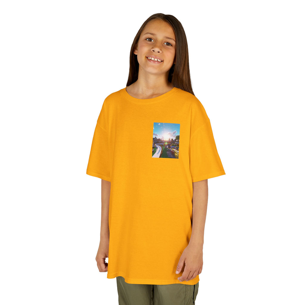 Kids Tee — Colorful Sunset Neighborhood Illustration