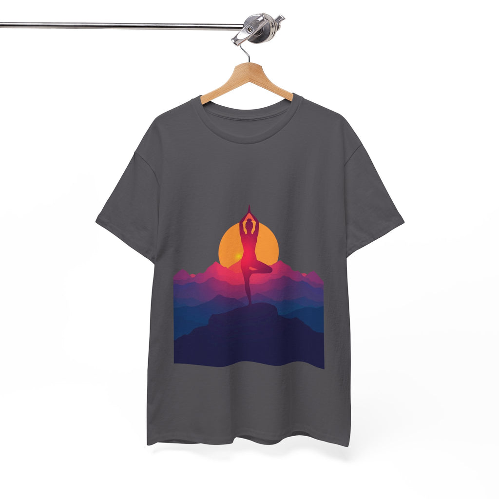 Yoga Sunset Tee — Mountain Sunrise Meditation Graphic T-Shirt
