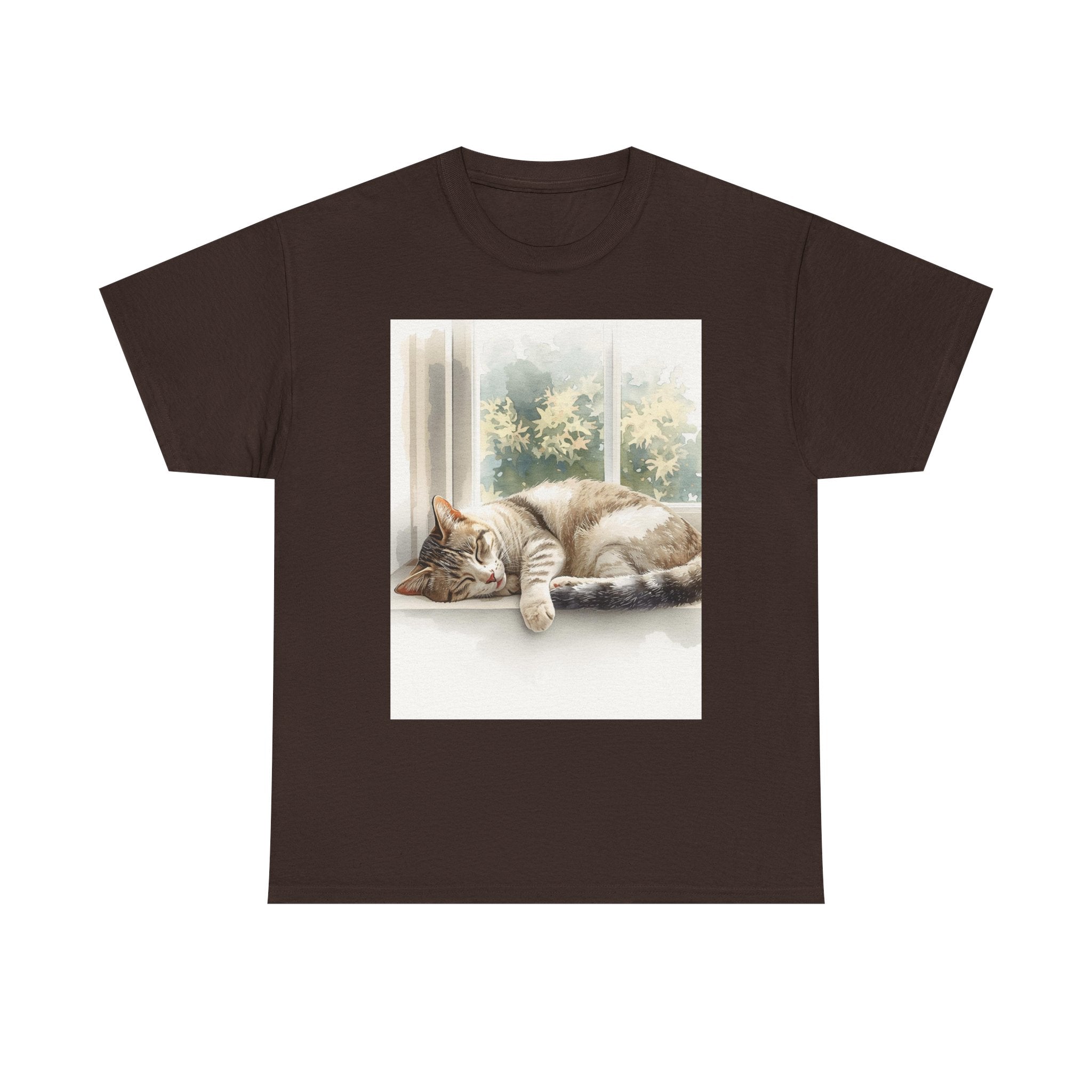 Cat Nap T‑Shirt — Sleeping Tabby by Sunny Window