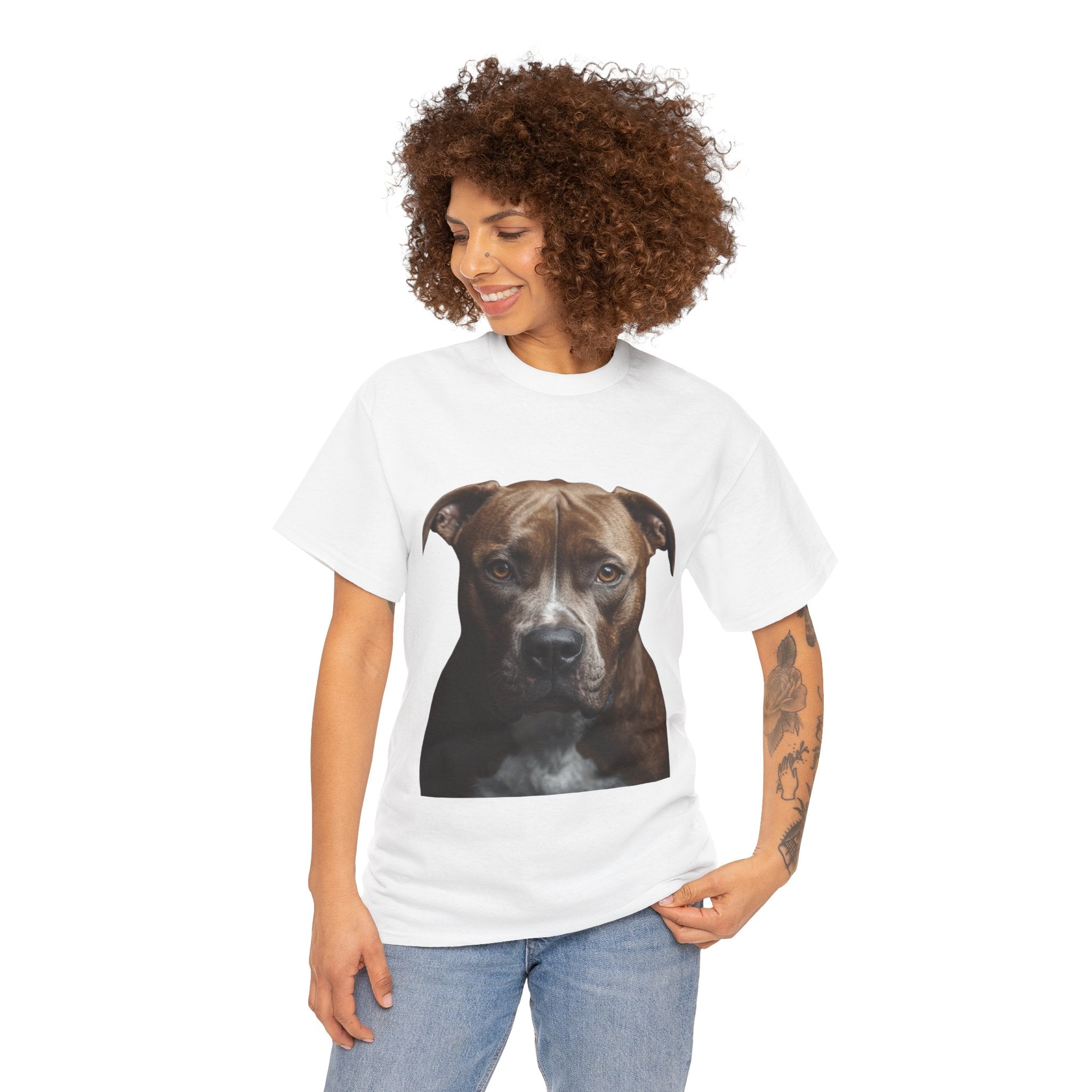 Pit Bull Portrait T-Shirt — Realistic Dog Face Tee for Dog Lovers