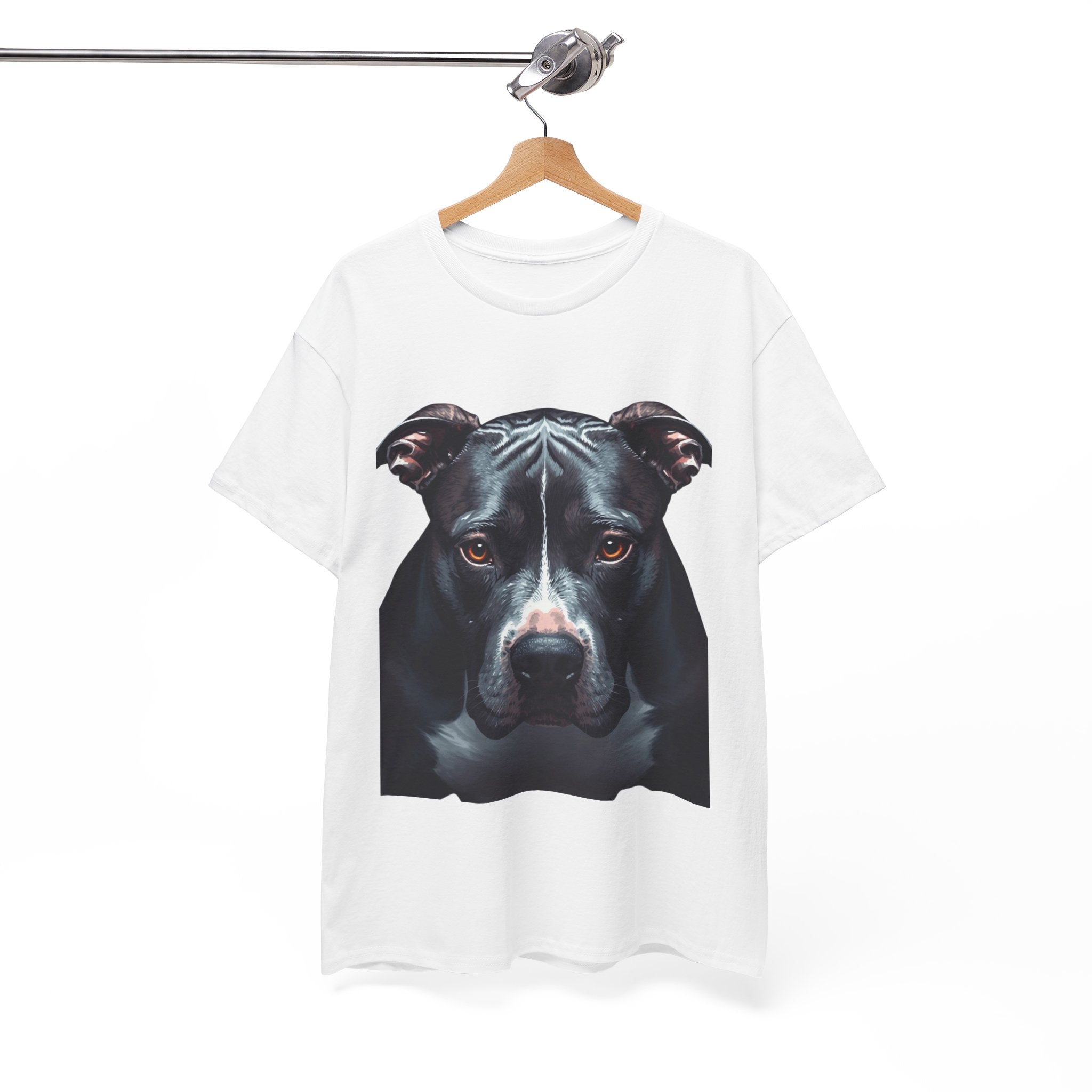 Pitbull Portrait T-Shirt — Realistic Black Dog Face Tee for Dog Lovers