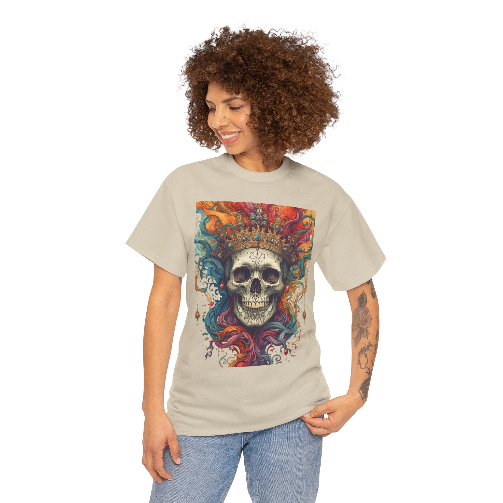 Skull King T-Shirt — Colorful Crowned Skull Graphic Tee for Rock, Gothic & Halloween