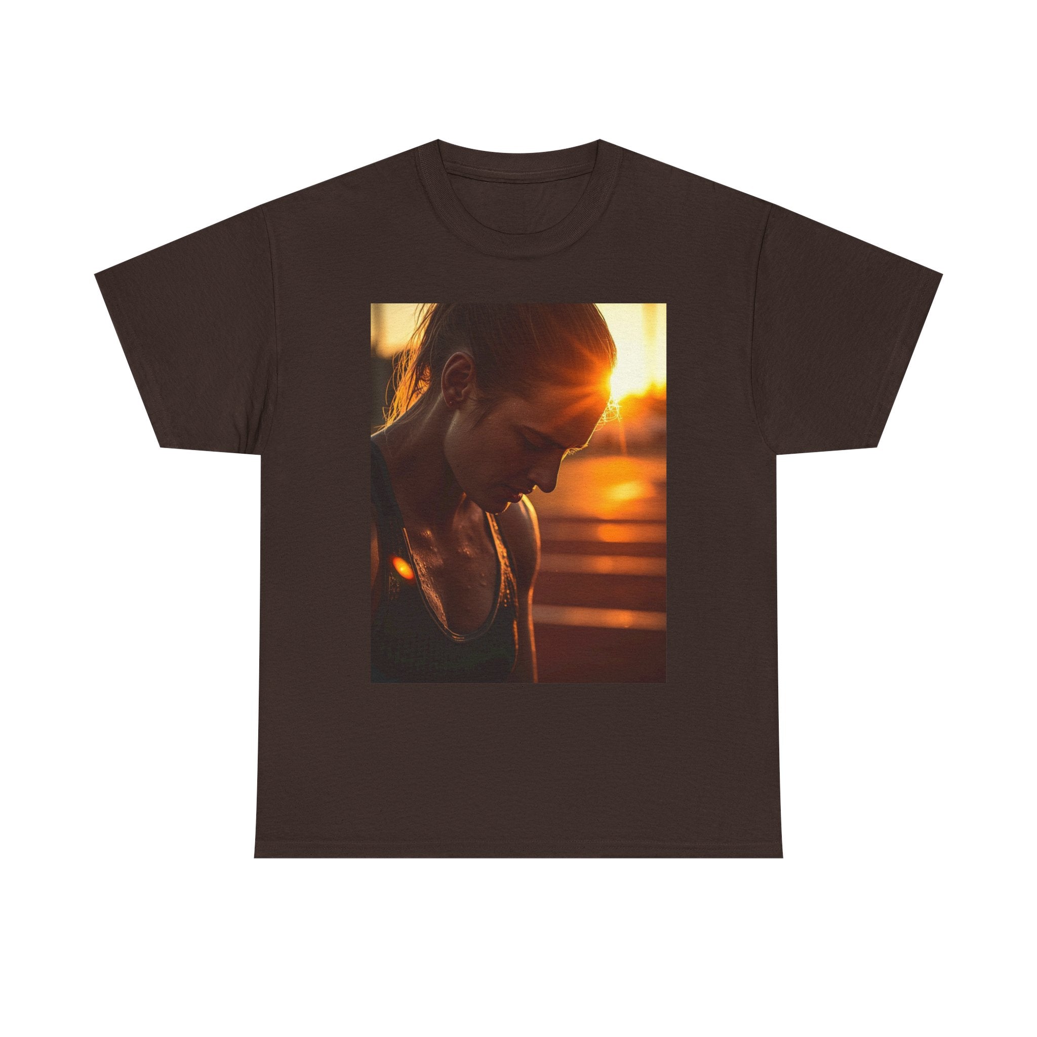 Sunset Gym Photo T-Shirt — Muscular Athlete Sunset Print Tee