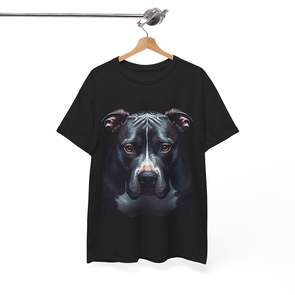 Pitbull Portrait T-Shirt — Realistic Black Dog Face Tee for Dog Lovers