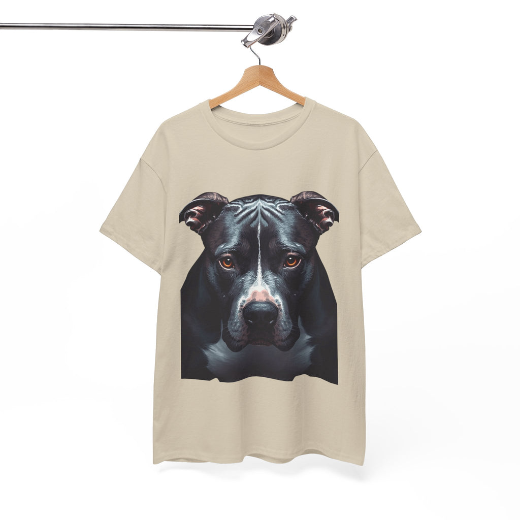 Pitbull Portrait T-Shirt — Realistic Black Dog Face Tee for Dog Lovers