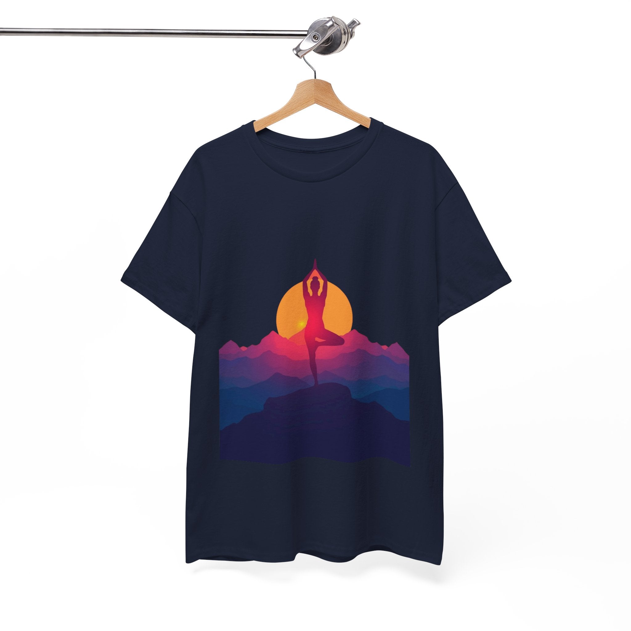Yoga Sunset Tee — Mountain Sunrise Meditation Graphic T-Shirt