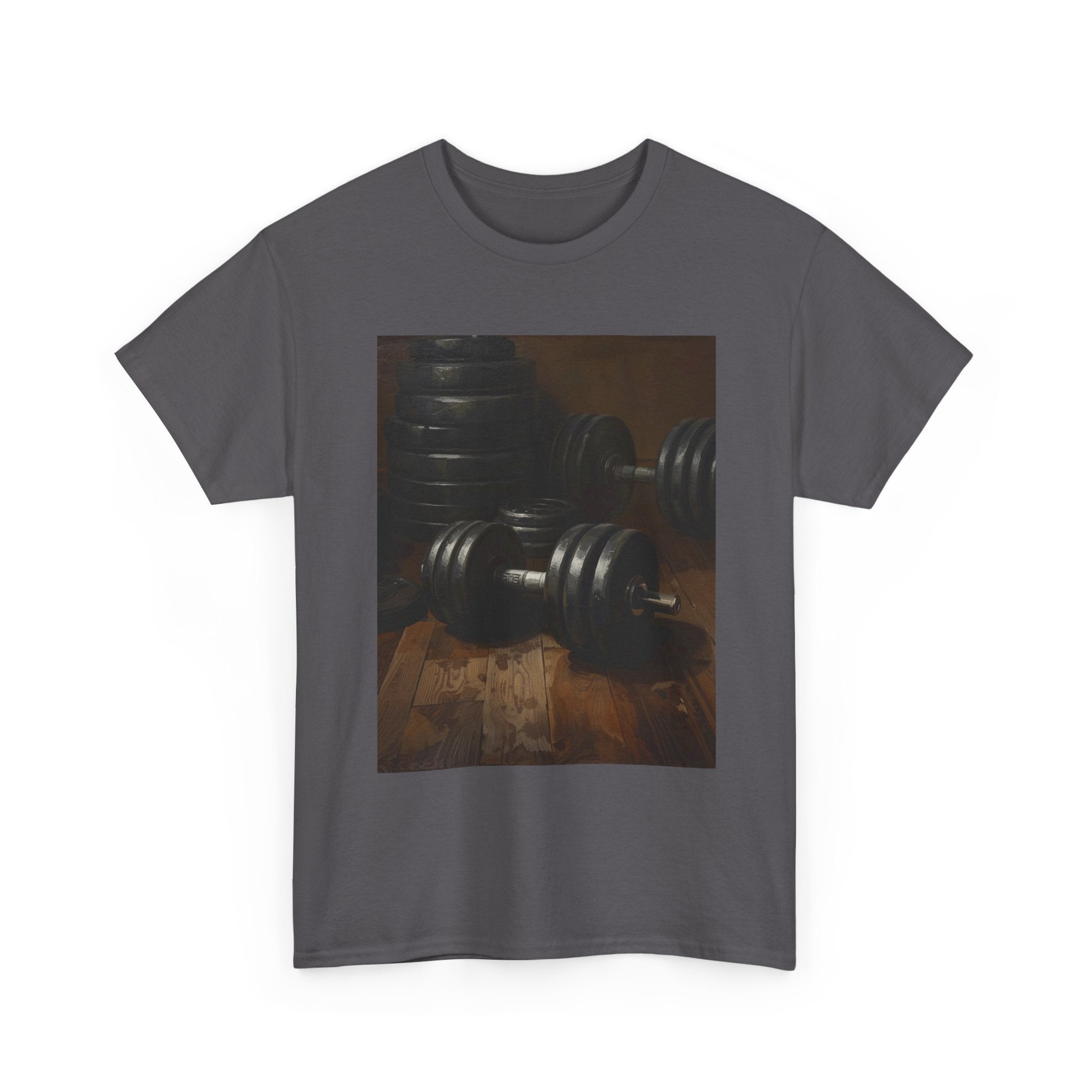 Gym Dumbbells Photo Tee — Vintage Fitness Weightlifting T‑Shirt