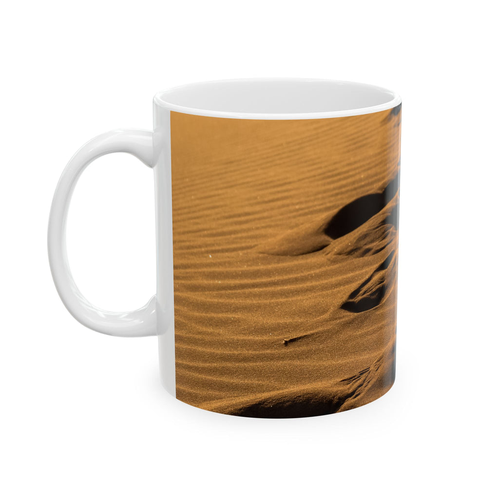 Desert Footprints Ceramic Mug – Sand Dune Photography Coffee Cup (11oz & 15oz)