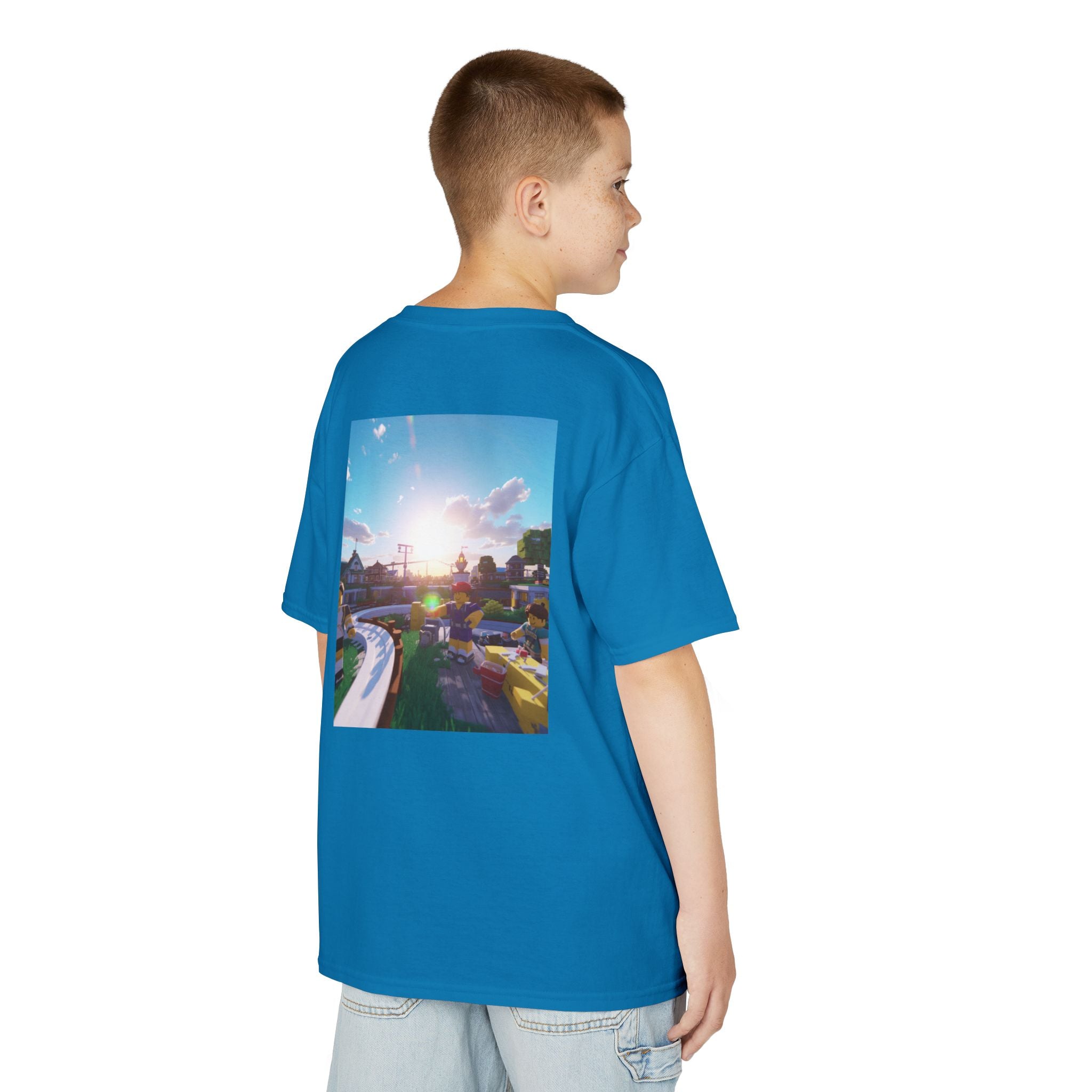 Kids Tee — Colorful Sunset Neighborhood Illustration