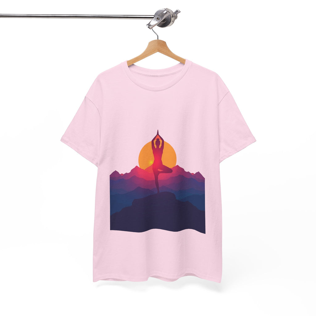 Yoga Sunset Tee — Mountain Sunrise Meditation Graphic T-Shirt