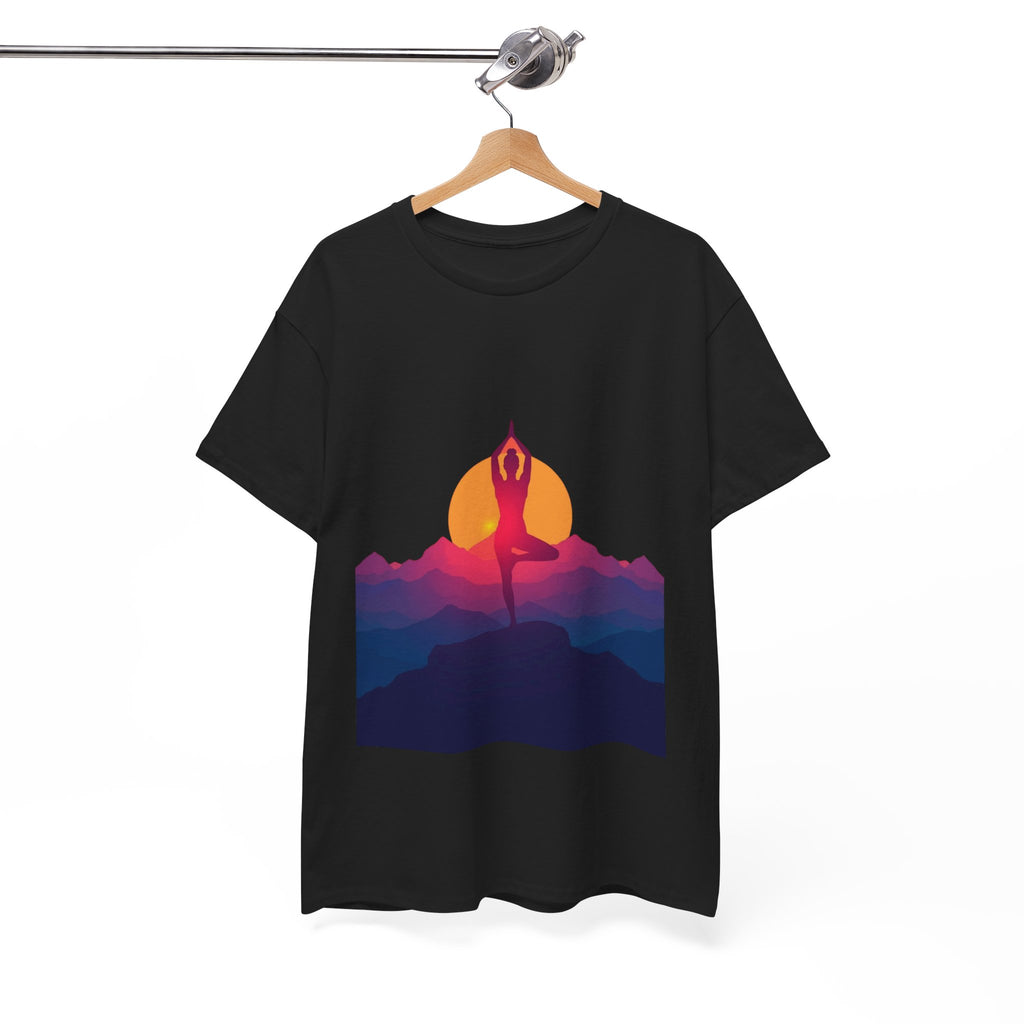 Yoga Sunset Tee — Mountain Sunrise Meditation Graphic T-Shirt