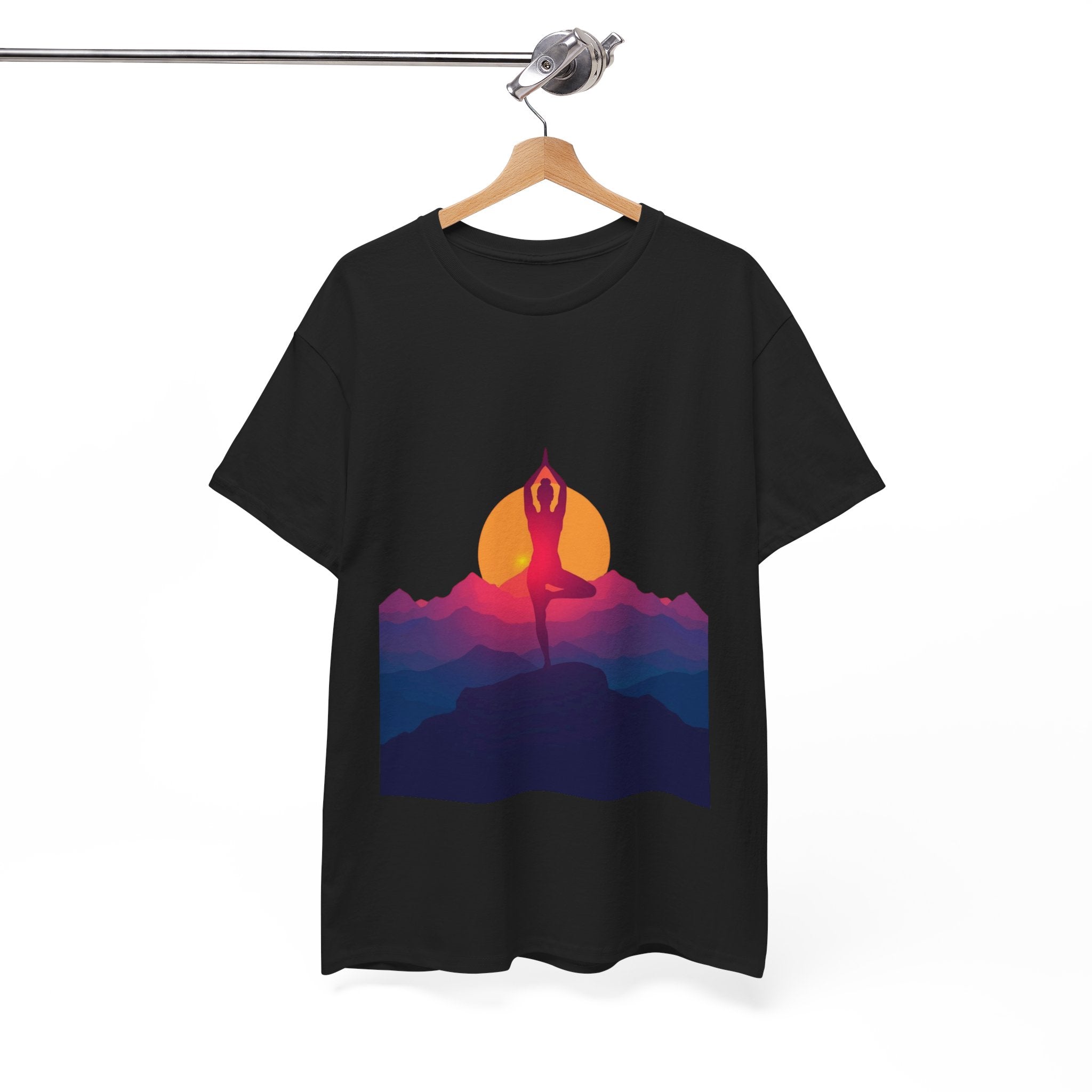 Yoga Sunset Tee — Mountain Sunrise Meditation Graphic T-Shirt