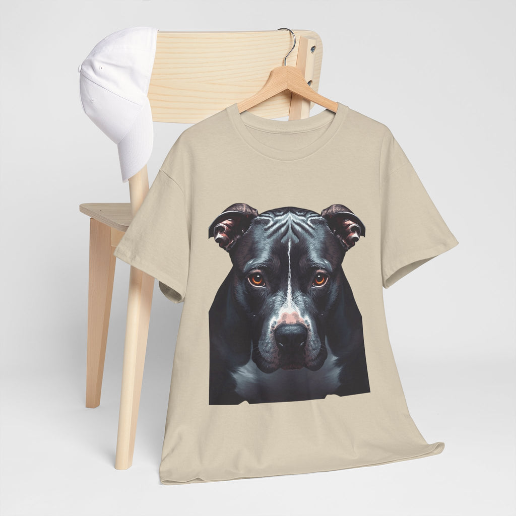 Pitbull Portrait T-Shirt — Realistic Black Dog Face Tee for Dog Lovers