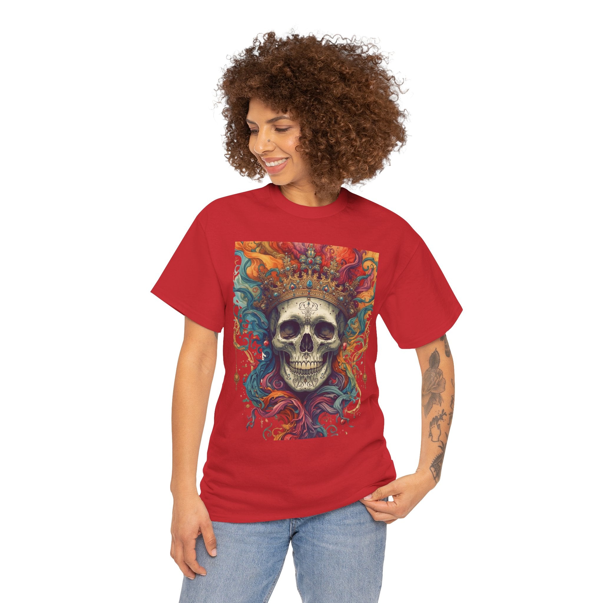 Skull King T-Shirt — Colorful Crowned Skull Graphic Tee for Rock, Gothic & Halloween