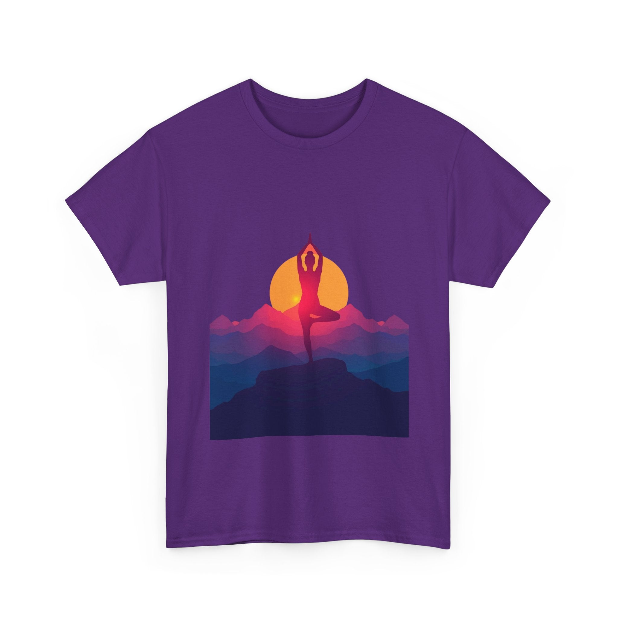 Yoga Sunset Tee — Mountain Sunrise Meditation Graphic T-Shirt