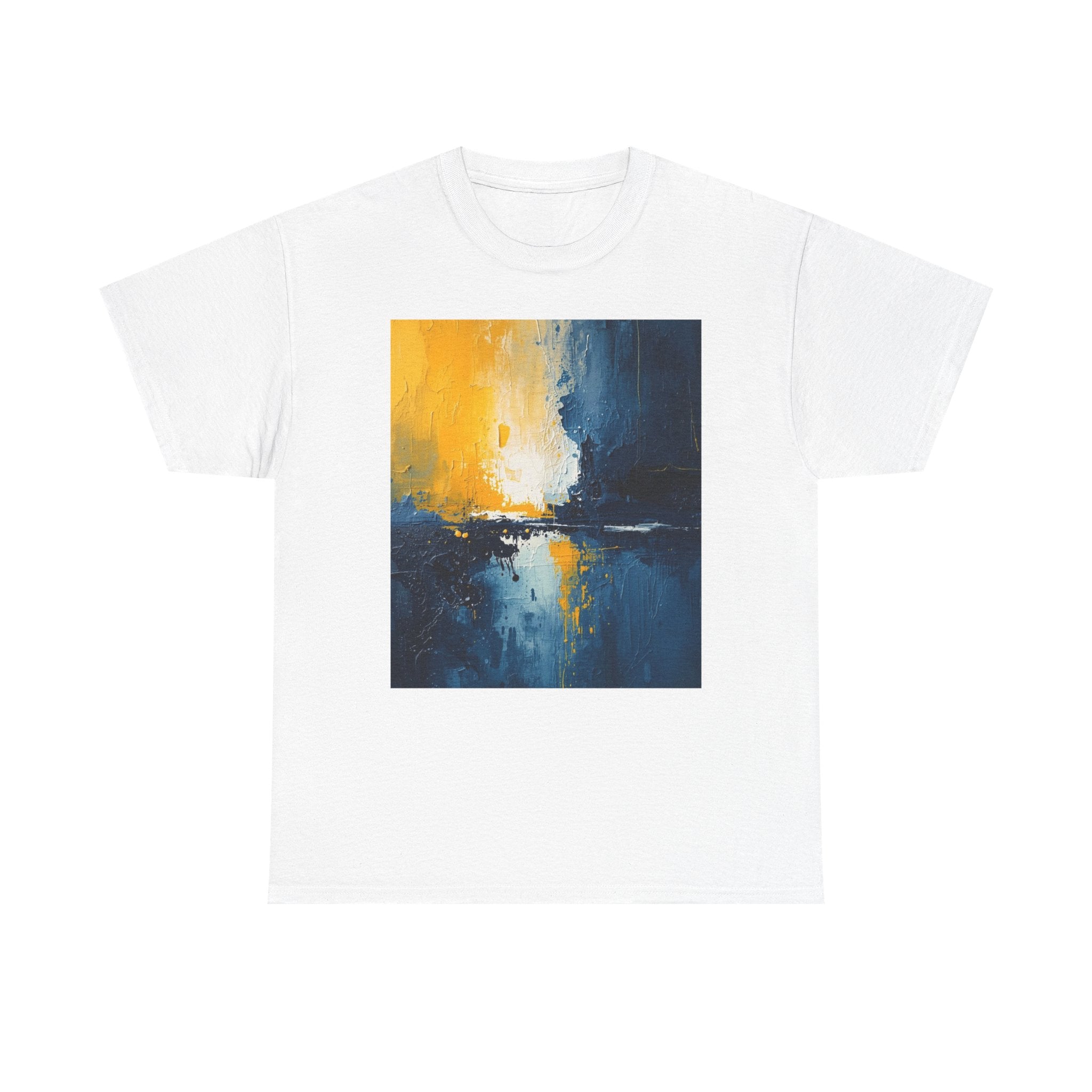Abstract Sunrise Ocean T-Shirt — Blue & Yellow Modern Art Tee