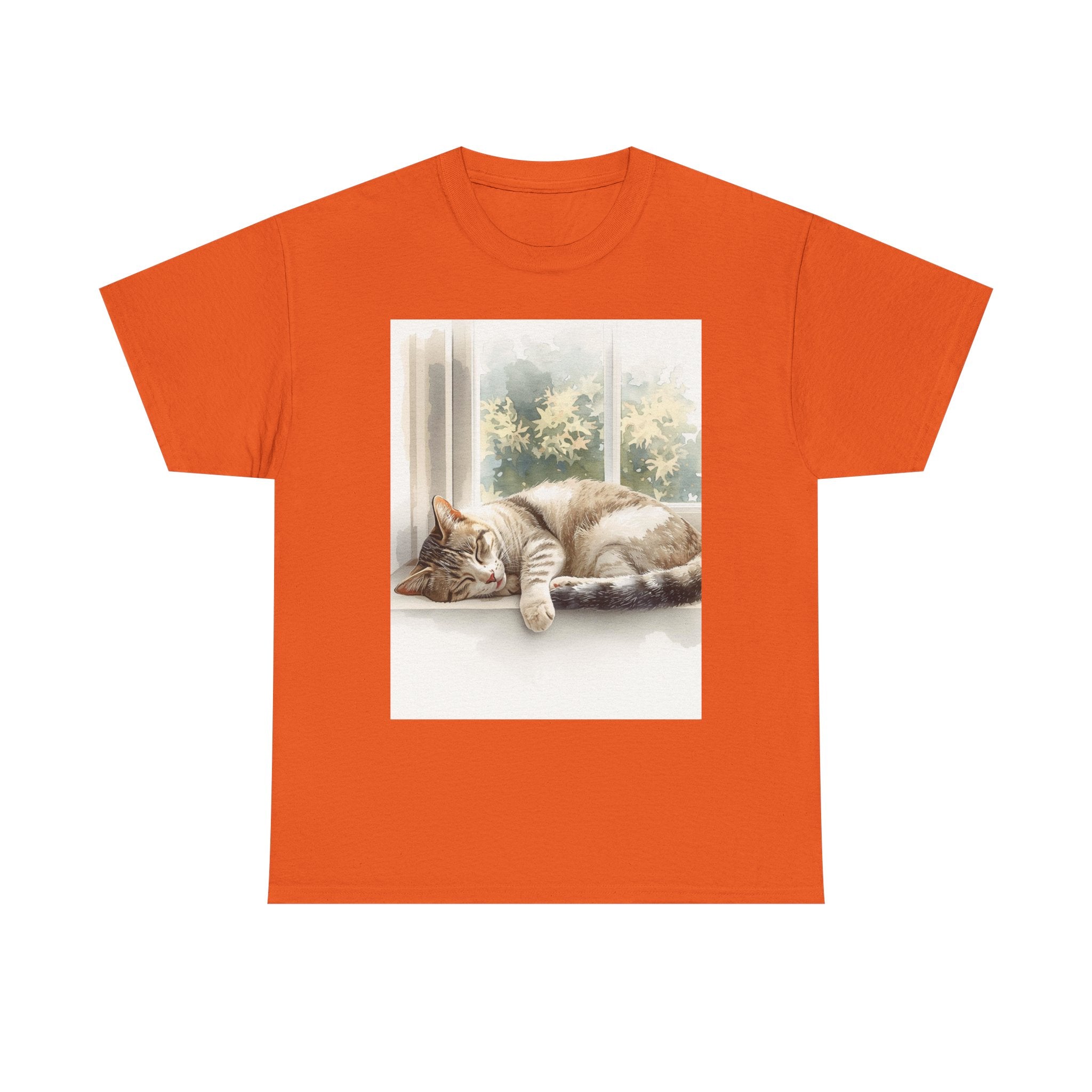 Cat Nap T‑Shirt — Sleeping Tabby by Sunny Window