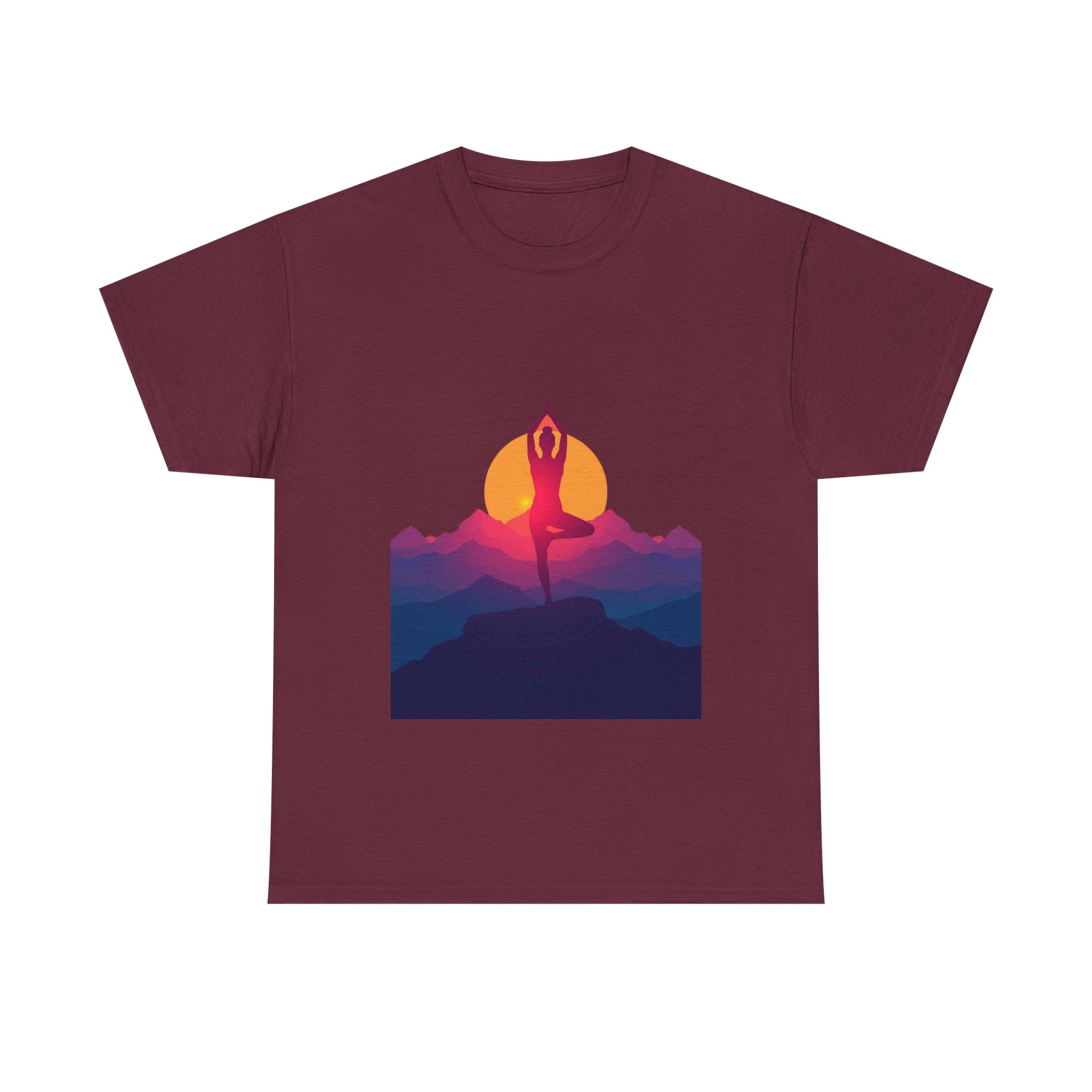Yoga Sunset Tee — Mountain Sunrise Meditation Graphic T-Shirt