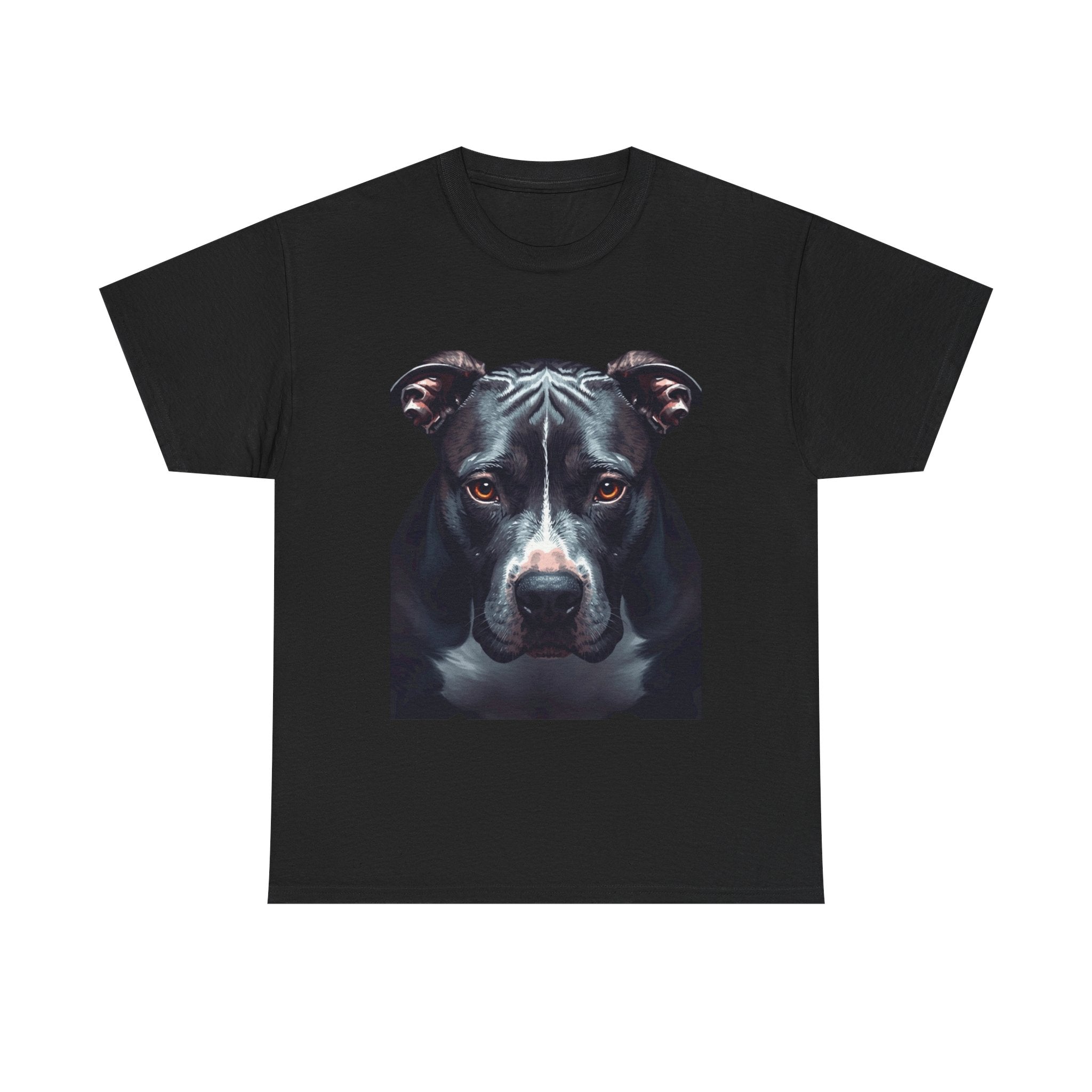 Pitbull Portrait T-Shirt — Realistic Black Dog Face Tee for Dog Lovers