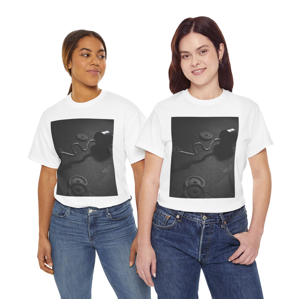 Vintage Gym Weights Photo Tee — Black & White Fitness Graphic Shirt