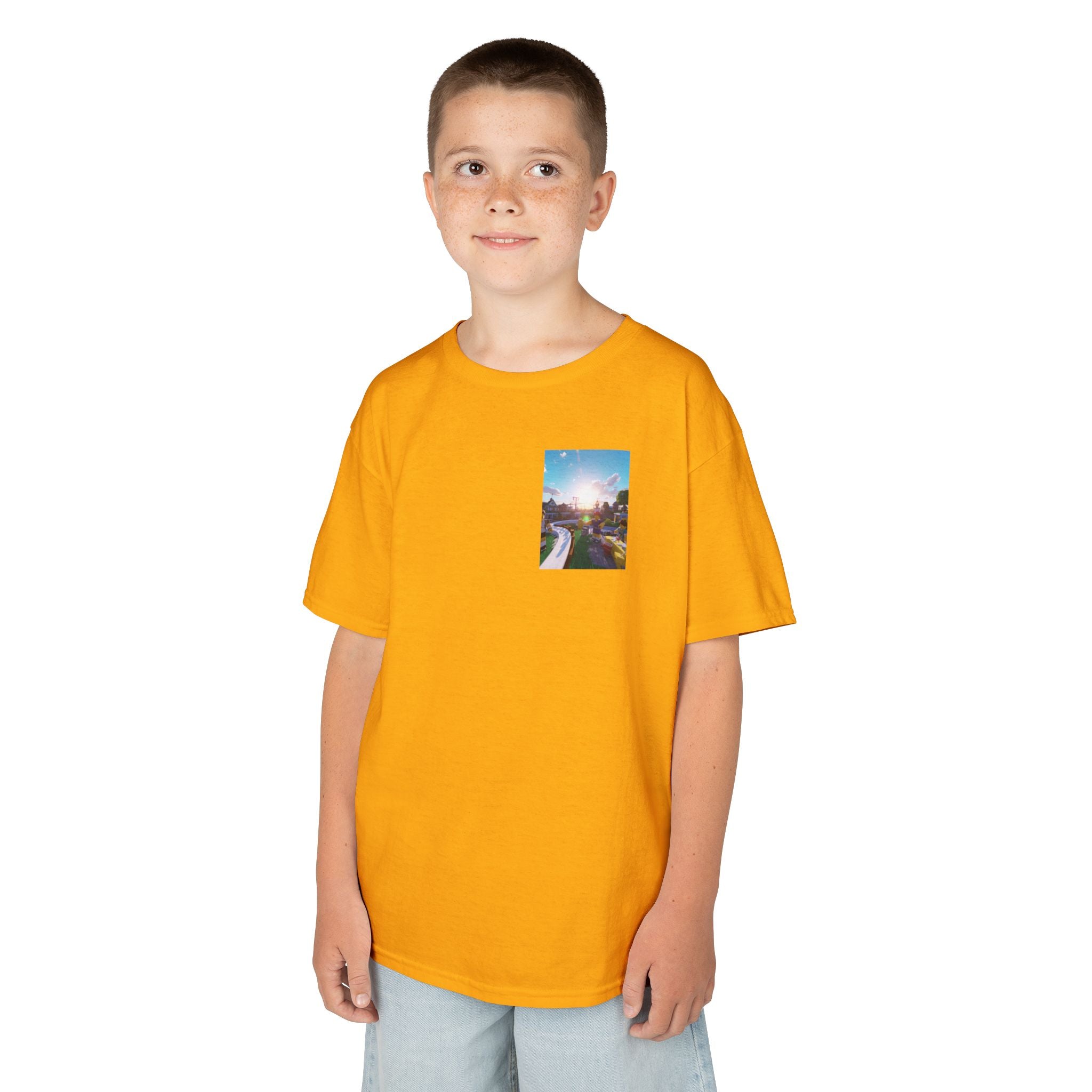 Kids Tee — Colorful Sunset Neighborhood Illustration