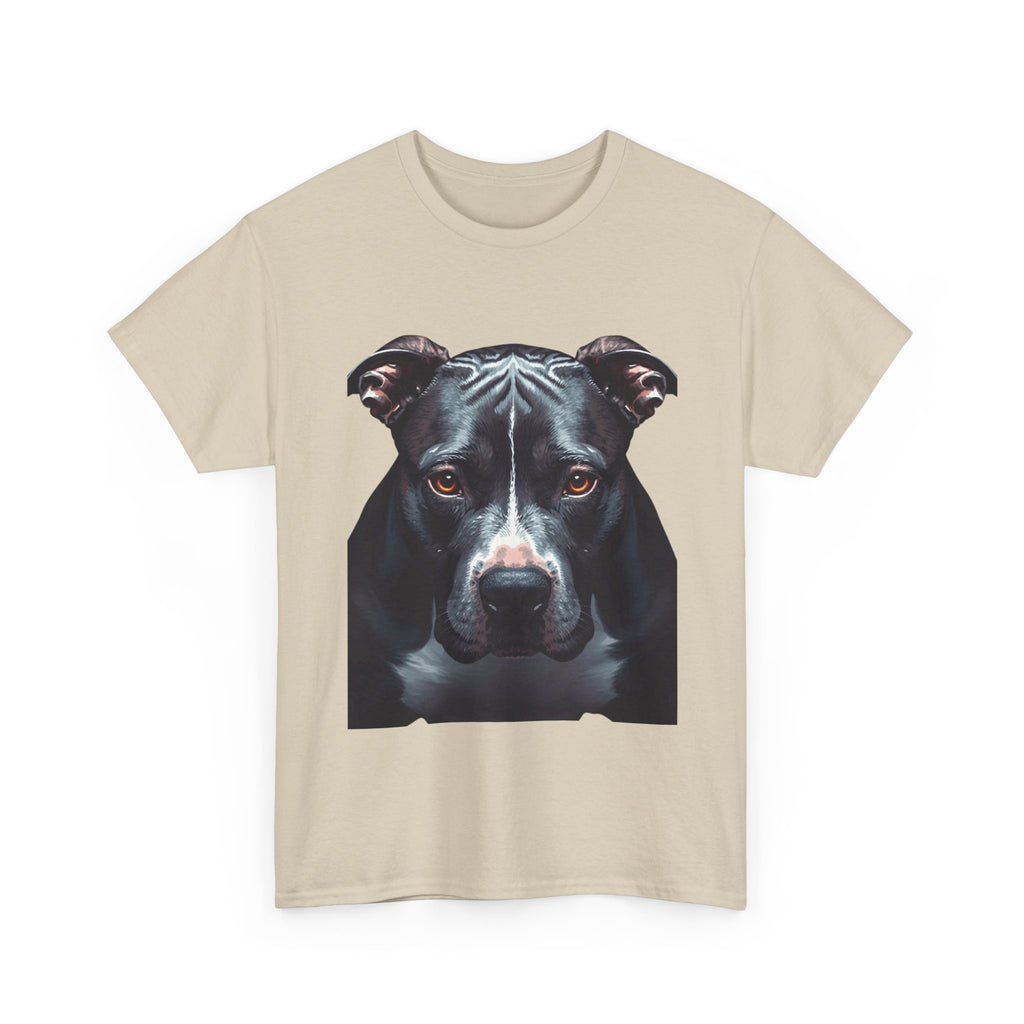 Pitbull Portrait T-Shirt — Realistic Black Dog Face Tee for Dog Lovers